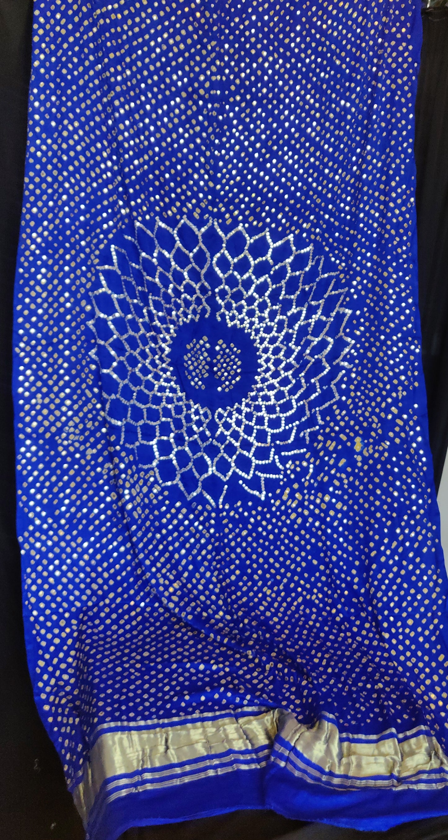 Royal Blue gajji silk bandhej dupatta with heavy mukaish work