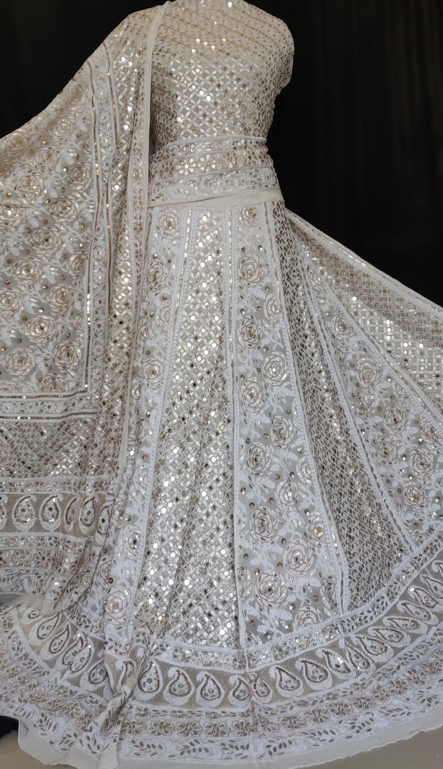 Ruhani Chikankari Mirror Gota Pearl Sequins Wedding Lehenga