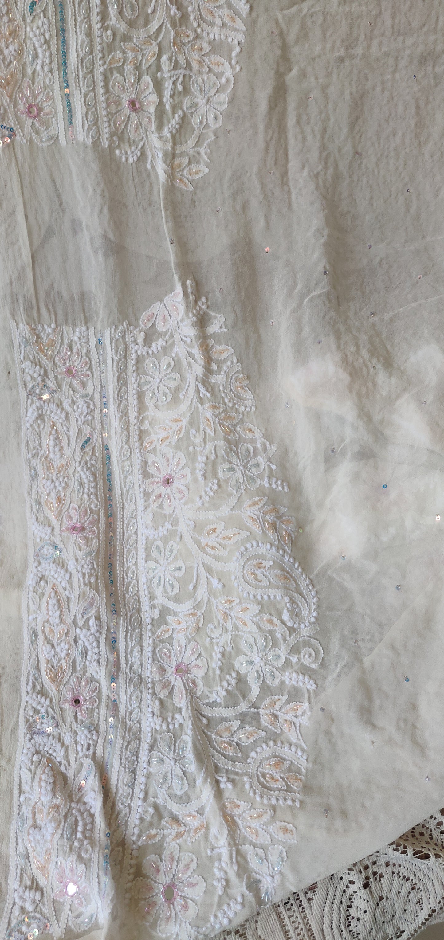 Ruhani Chikankari pearl sequins cut dana embroidered pure georgette saree