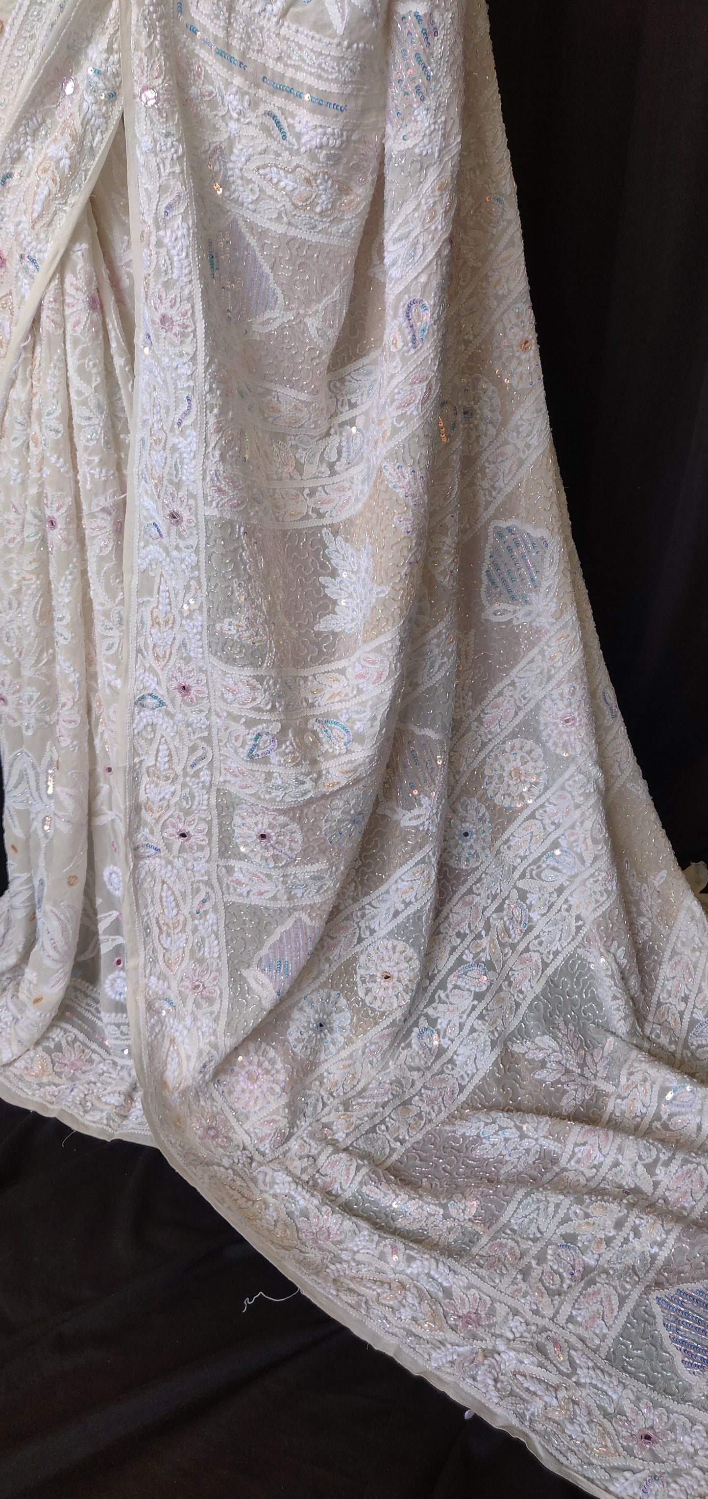 Ruhani Chikankari pearl sequins cut dana embroidered pure georgette saree