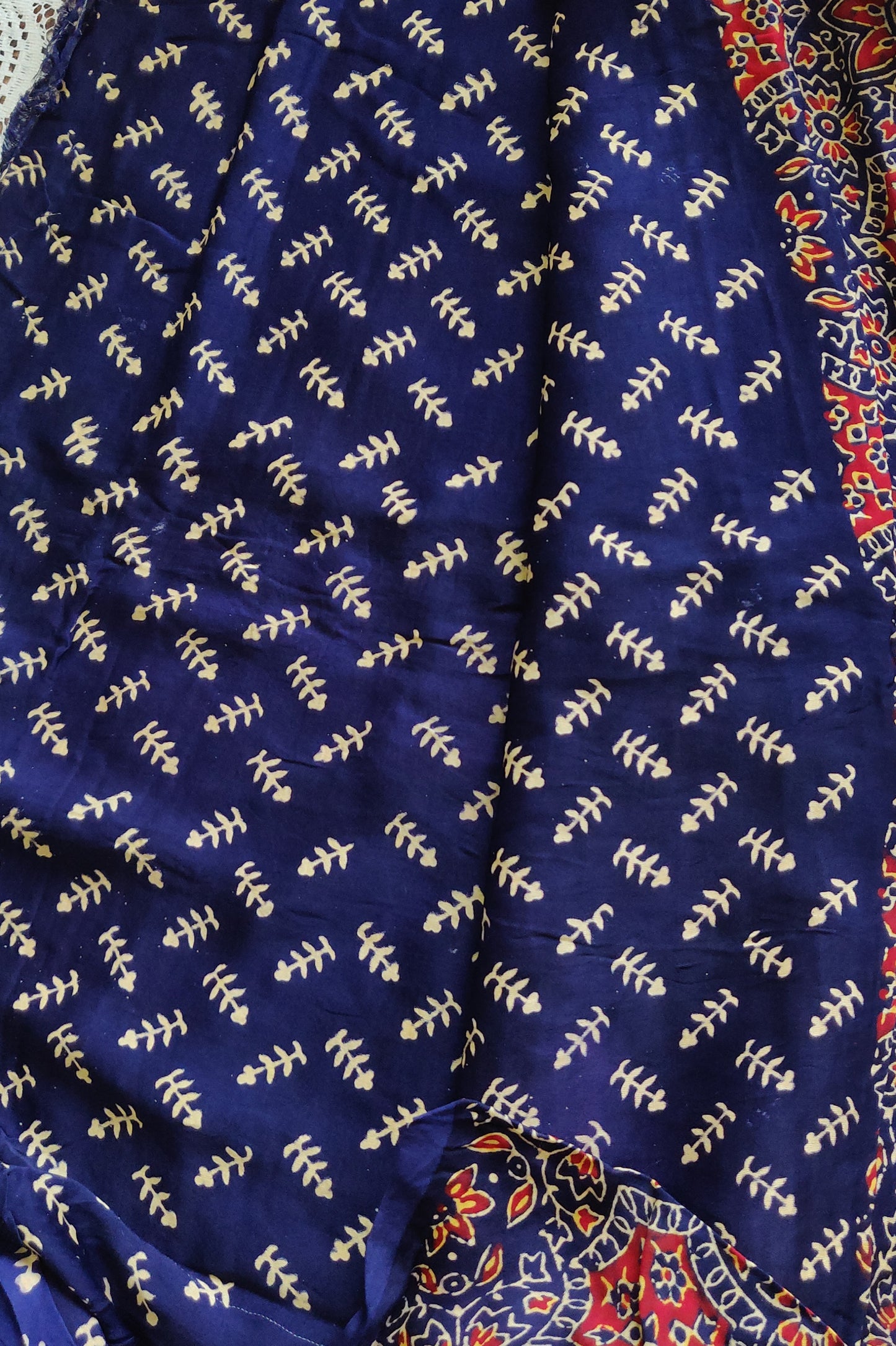 Navy Blue Modal Silk Ajrakh Hand block printed 3 piece dress material