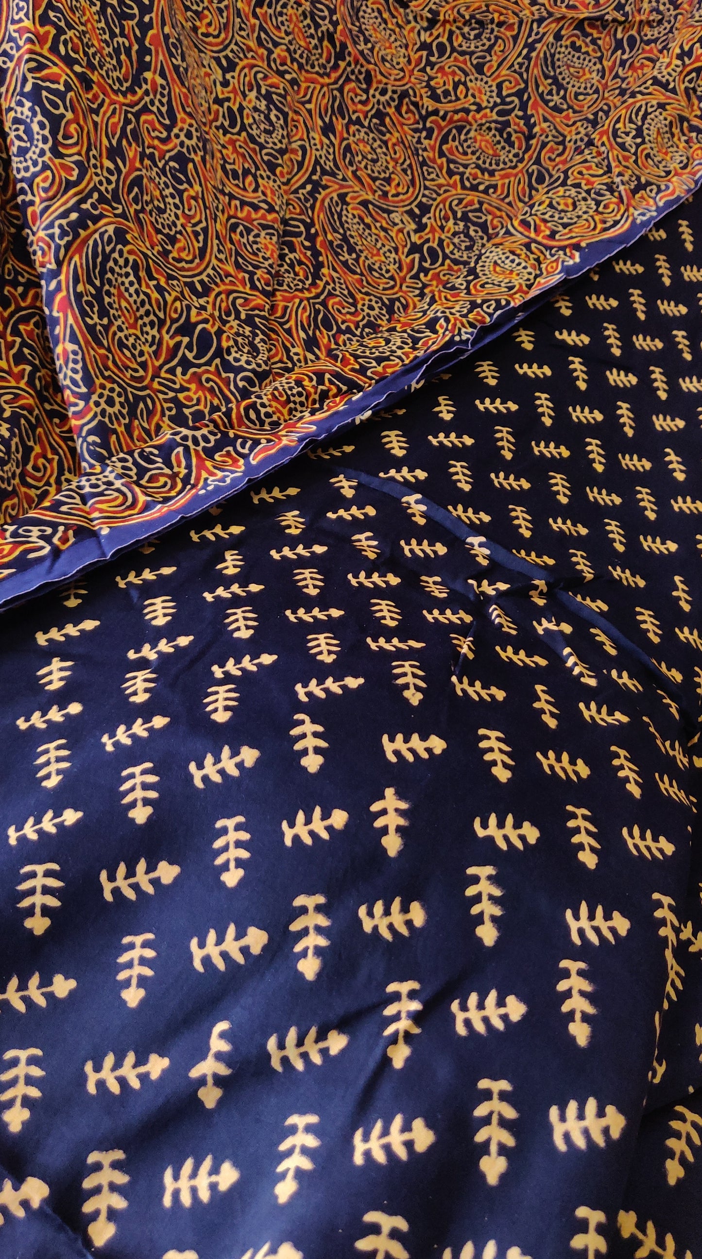 Midnight Blue Modal Silk Ajrakh Hand block printed 3 piece dress material