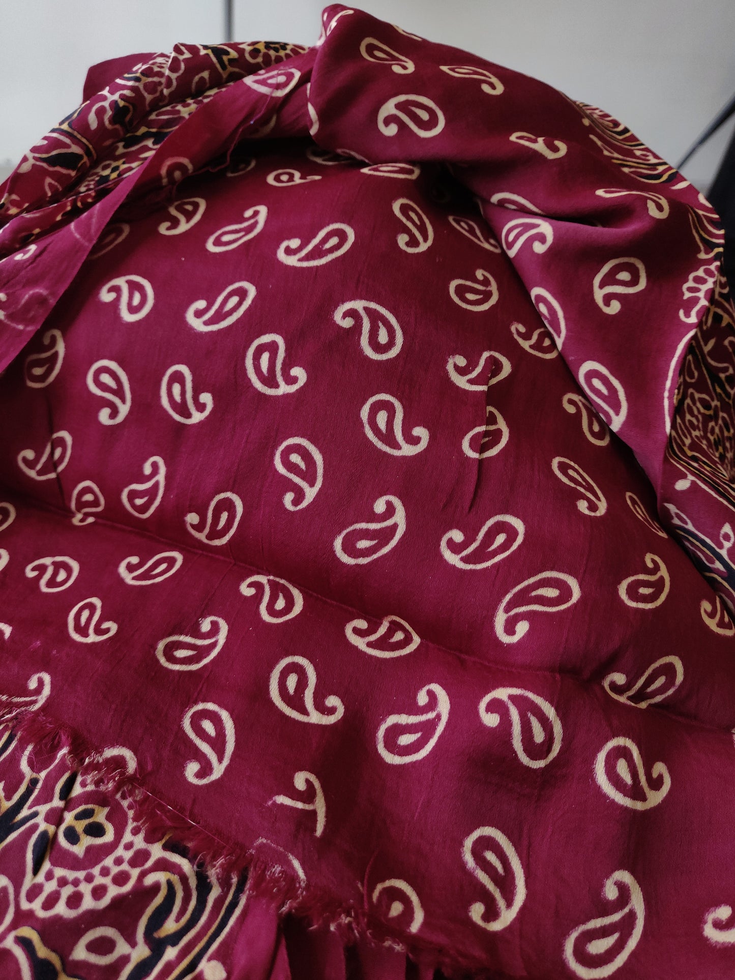 Maroon Modal Silk Ajrakh Hand block printed 3 piece dress material