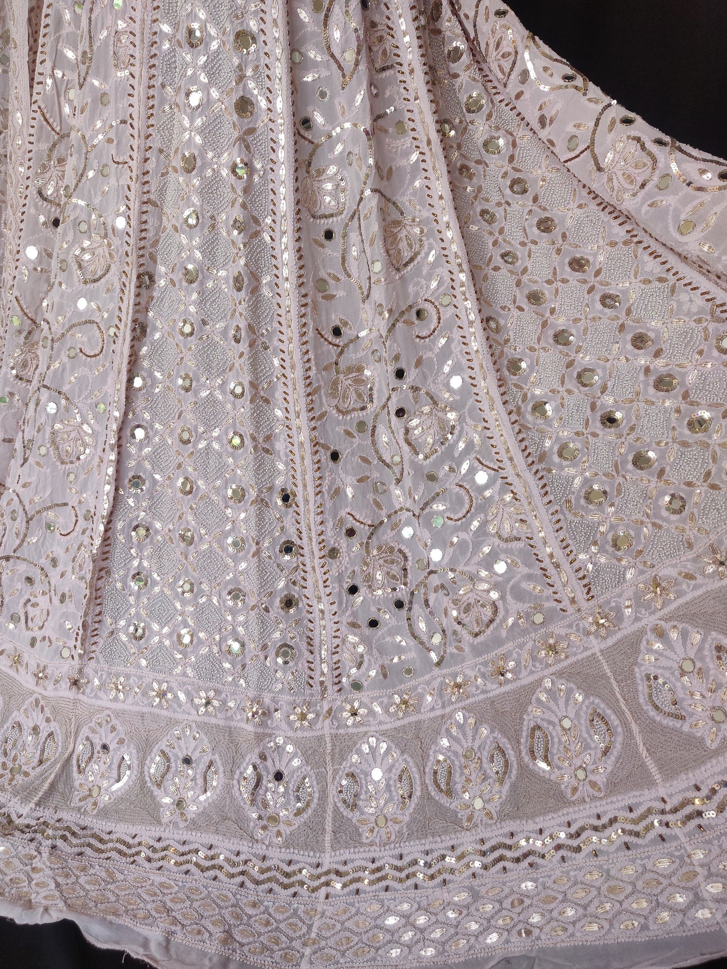 Ruhani Powder Pink Chikankari mirror pearl sequins gota patti lehenga set