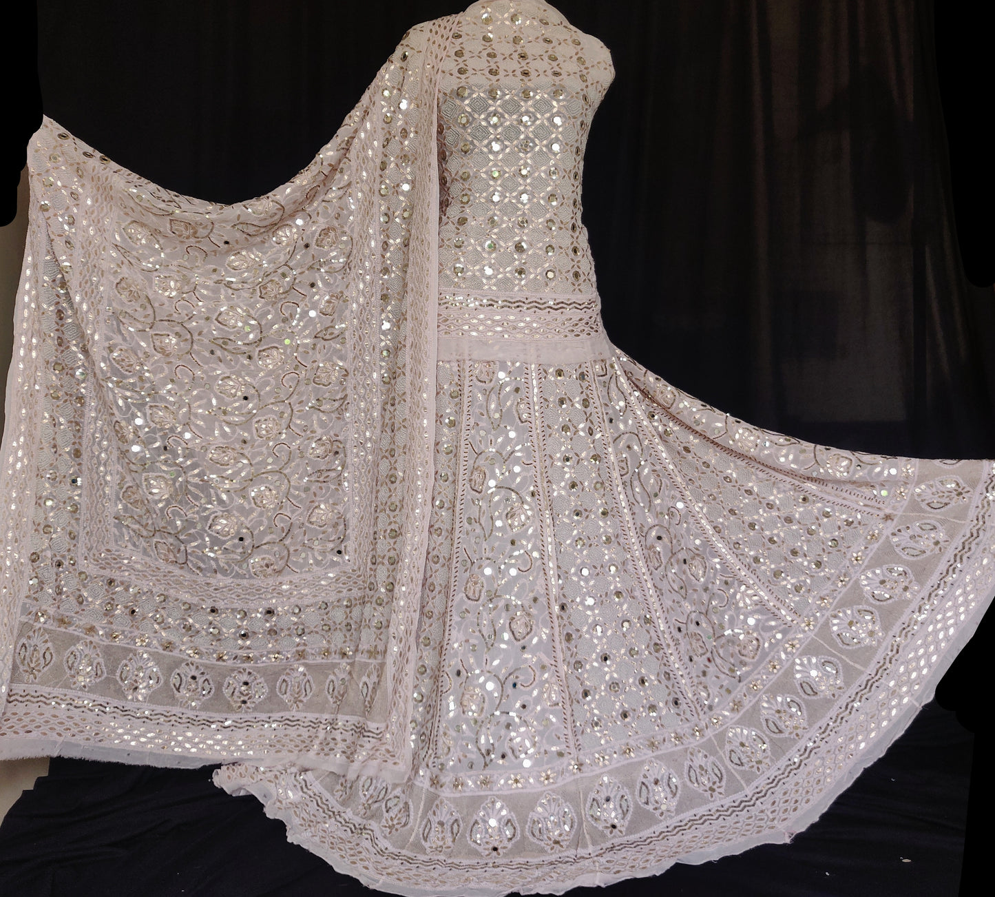 Ruhani Powder Pink Chikankari mirror pearl sequins gota patti lehenga set