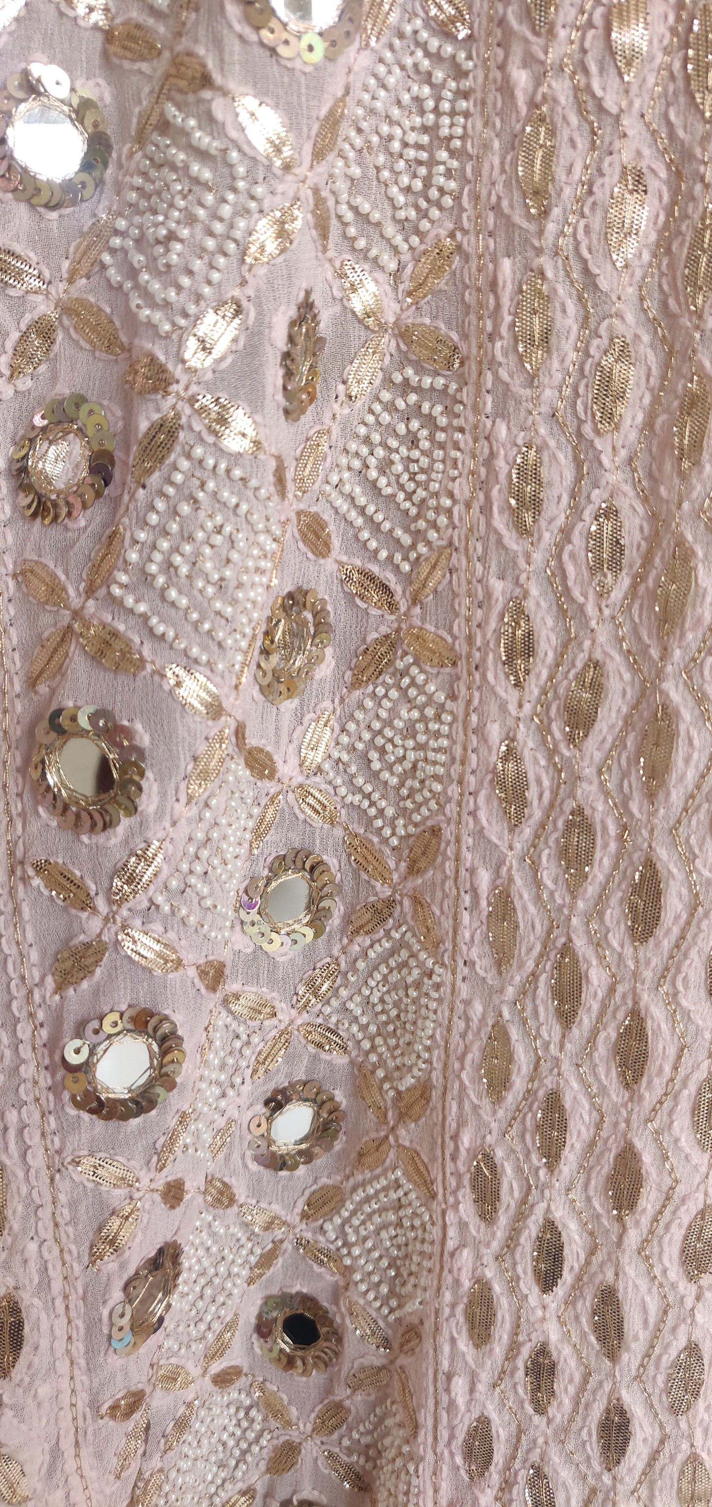 Ruhani Powder Pink Chikankari mirror pearl sequins gota patti lehenga set