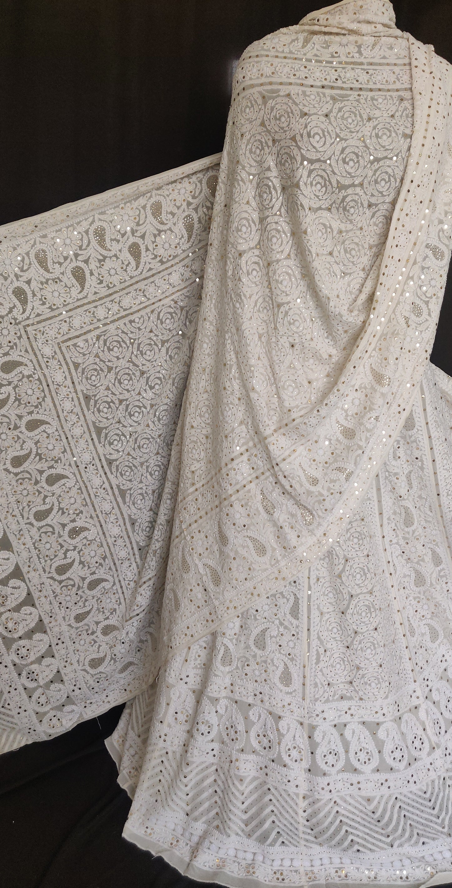 Ruhani Ivory allover Chikankari and mukaish lehenga set