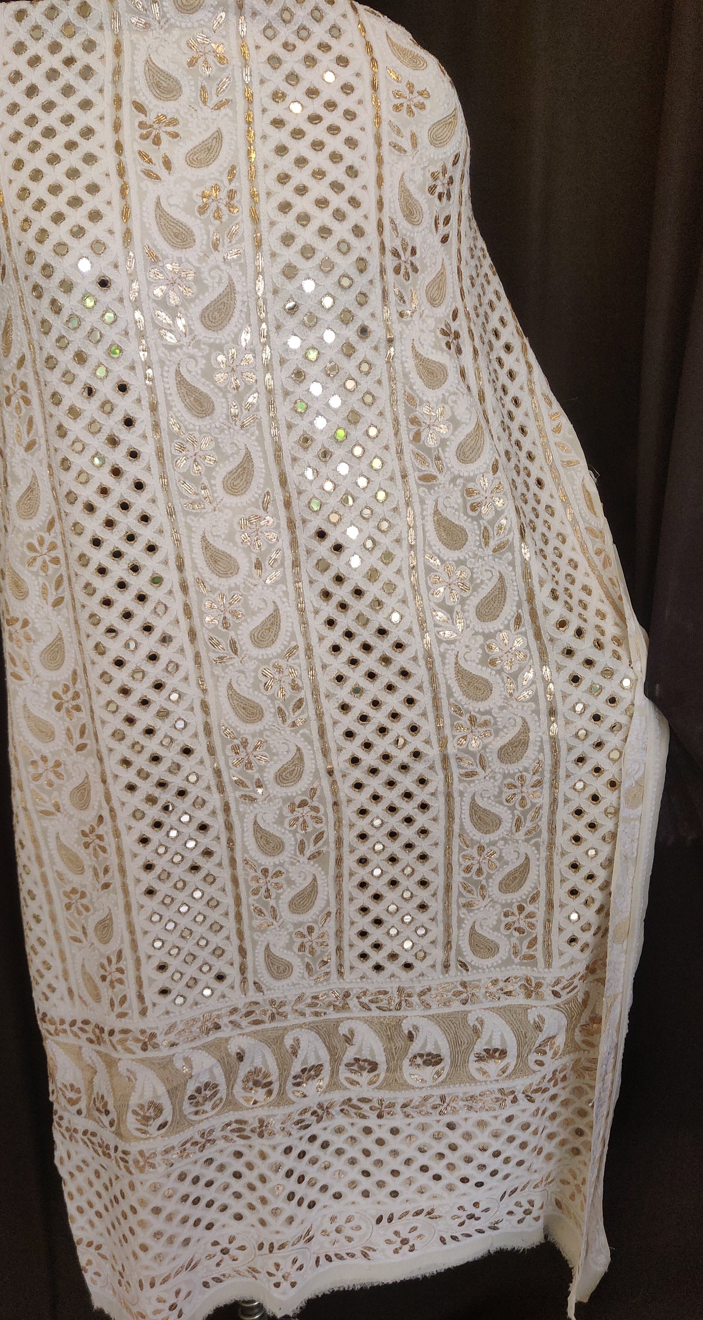 Ivory Chikankari mirror and gota patti kurta and Dupatta