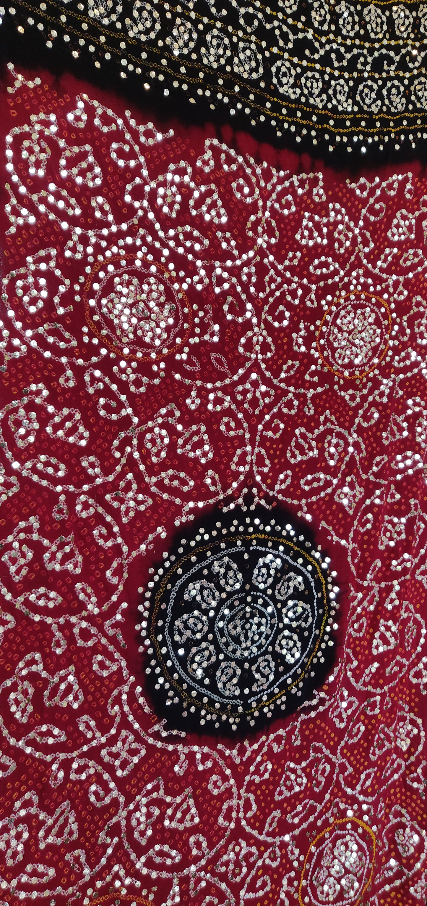 Black and Red pure georgette bandhej dupatta with heavy mukaish work