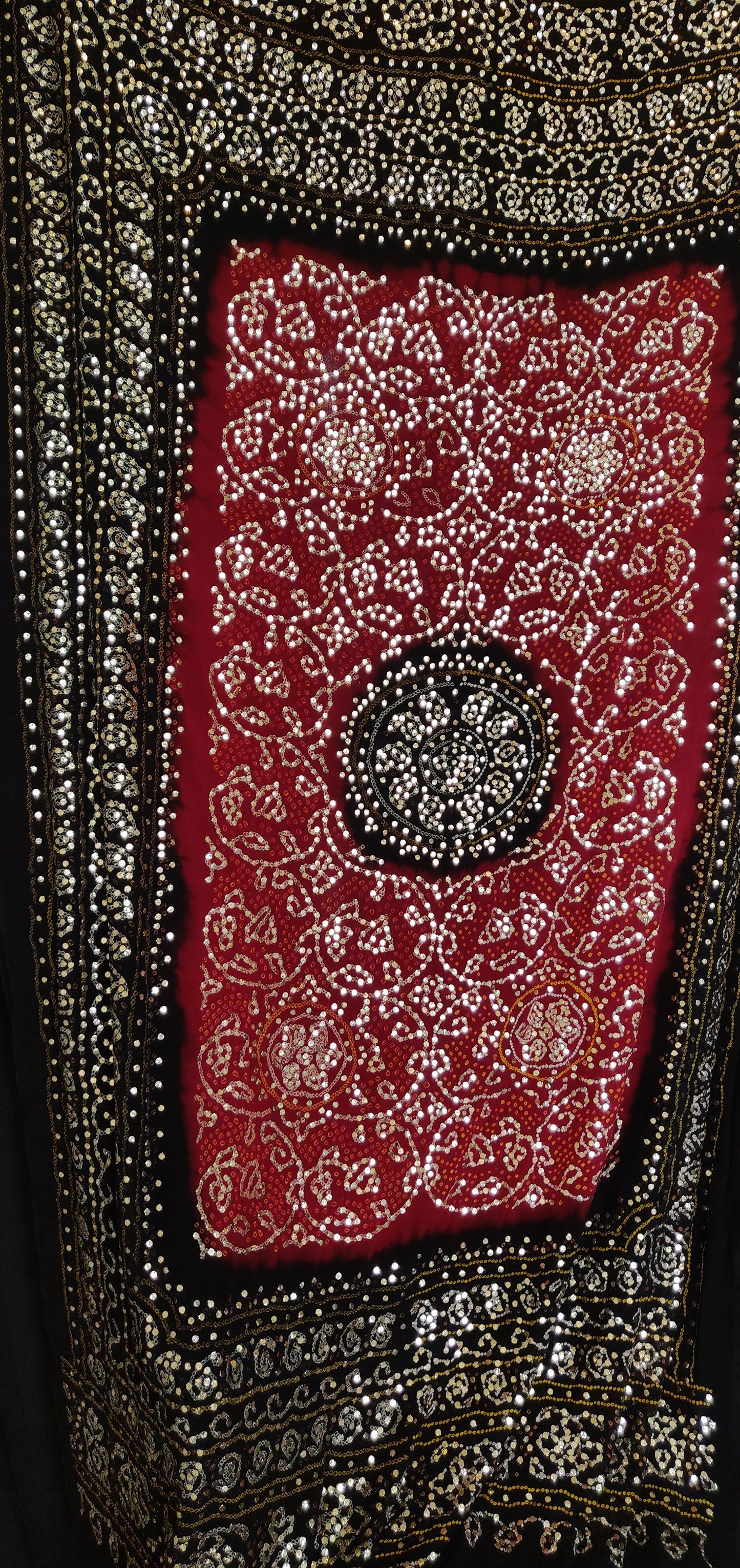 Black and Red pure georgette bandhej dupatta with heavy mukaish work