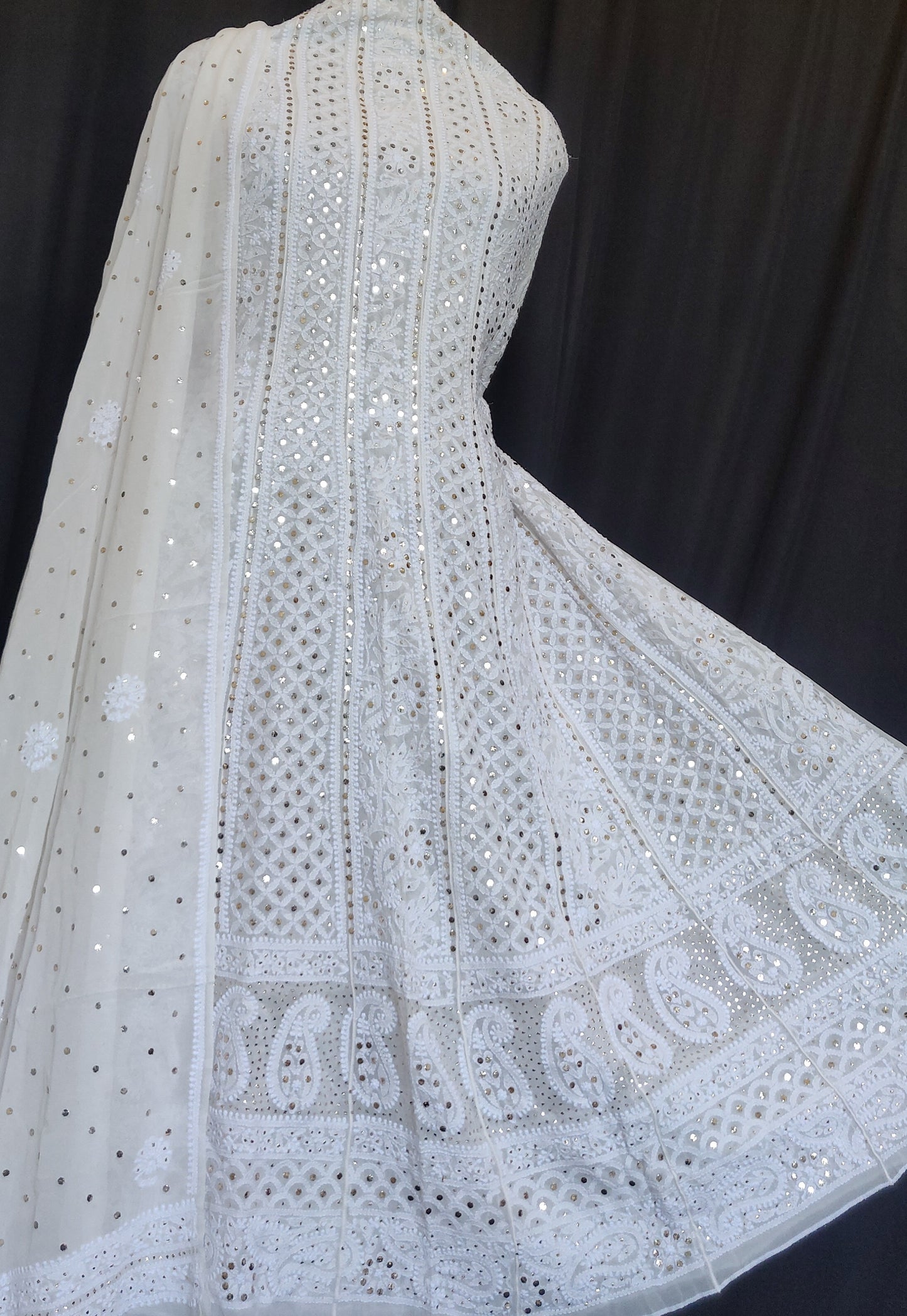 Ruhani allover Chikankari and heavy mukaish anarkali with dupatta