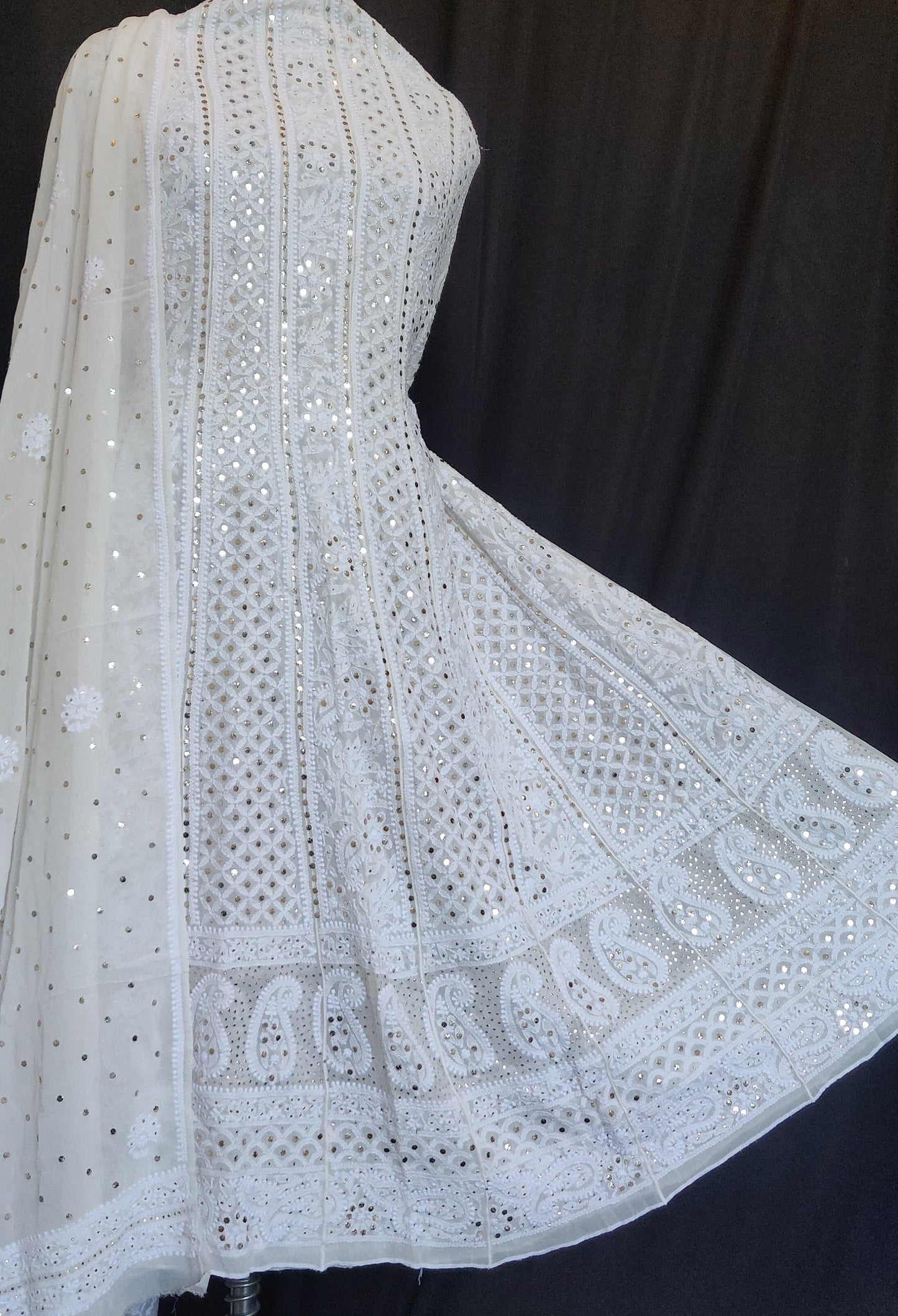 Ruhani allover Chikankari and heavy mukaish anarkali with dupatta