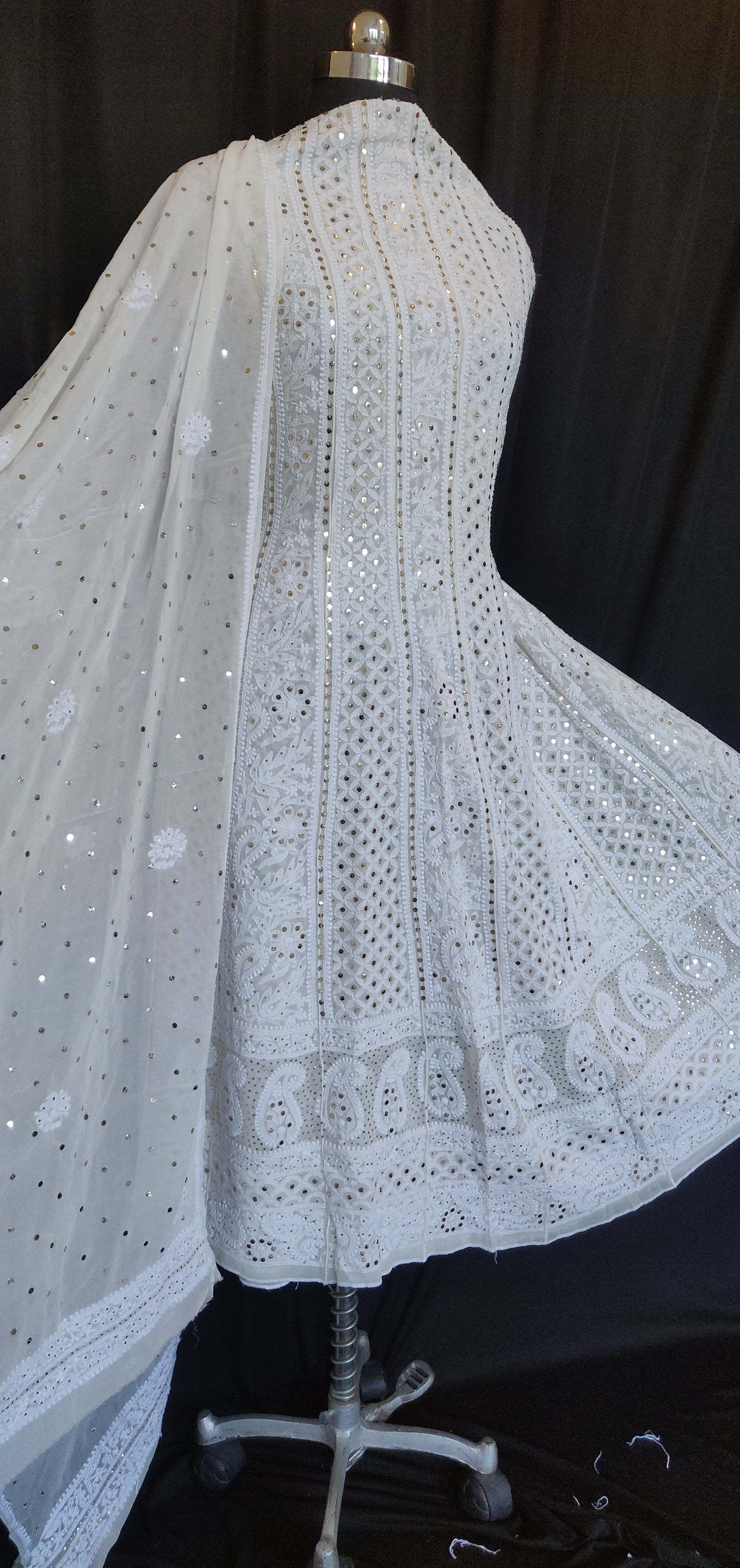 Ruhani allover Chikankari and heavy mukaish anarkali with dupatta