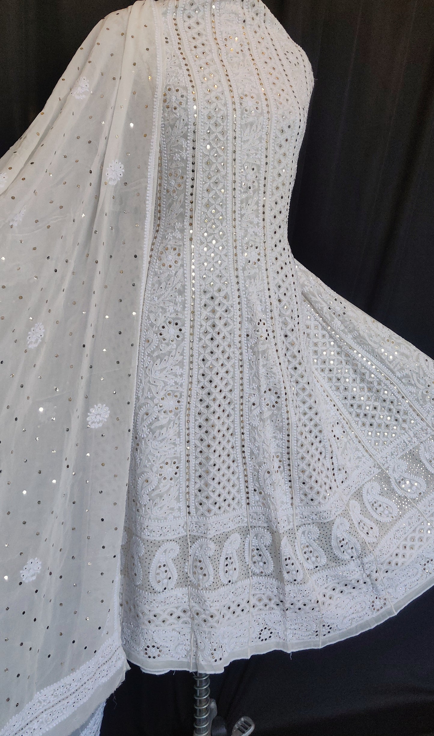 Ruhani allover Chikankari and heavy mukaish anarkali with dupatta