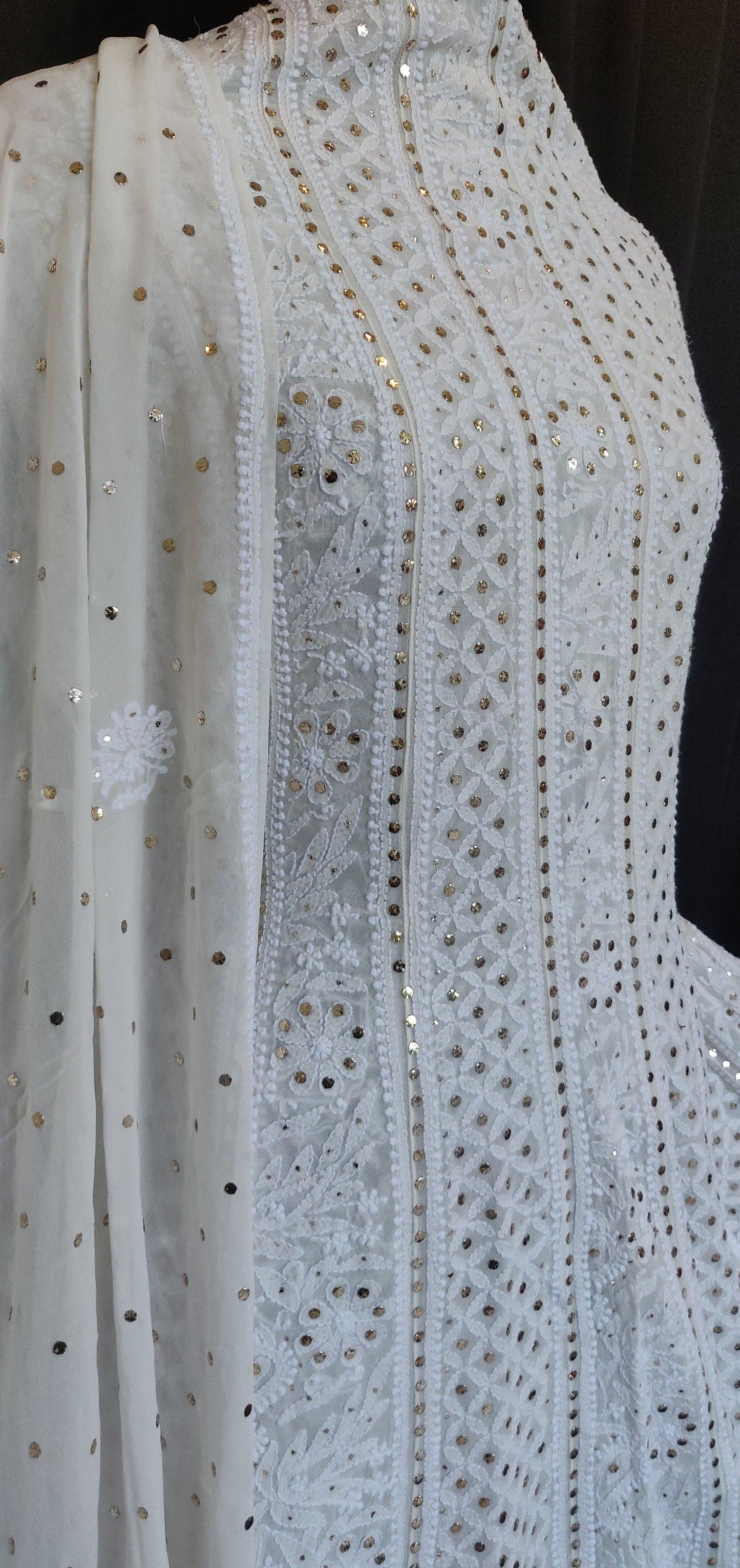 Ruhani allover Chikankari and heavy mukaish anarkali with dupatta