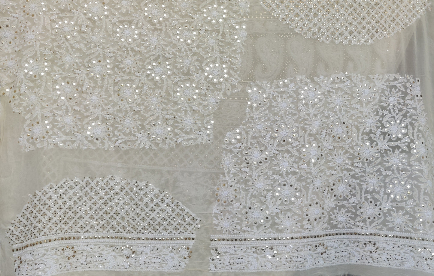 Ruhani Cream allover Chikankari and heavy mukaish lehenga set