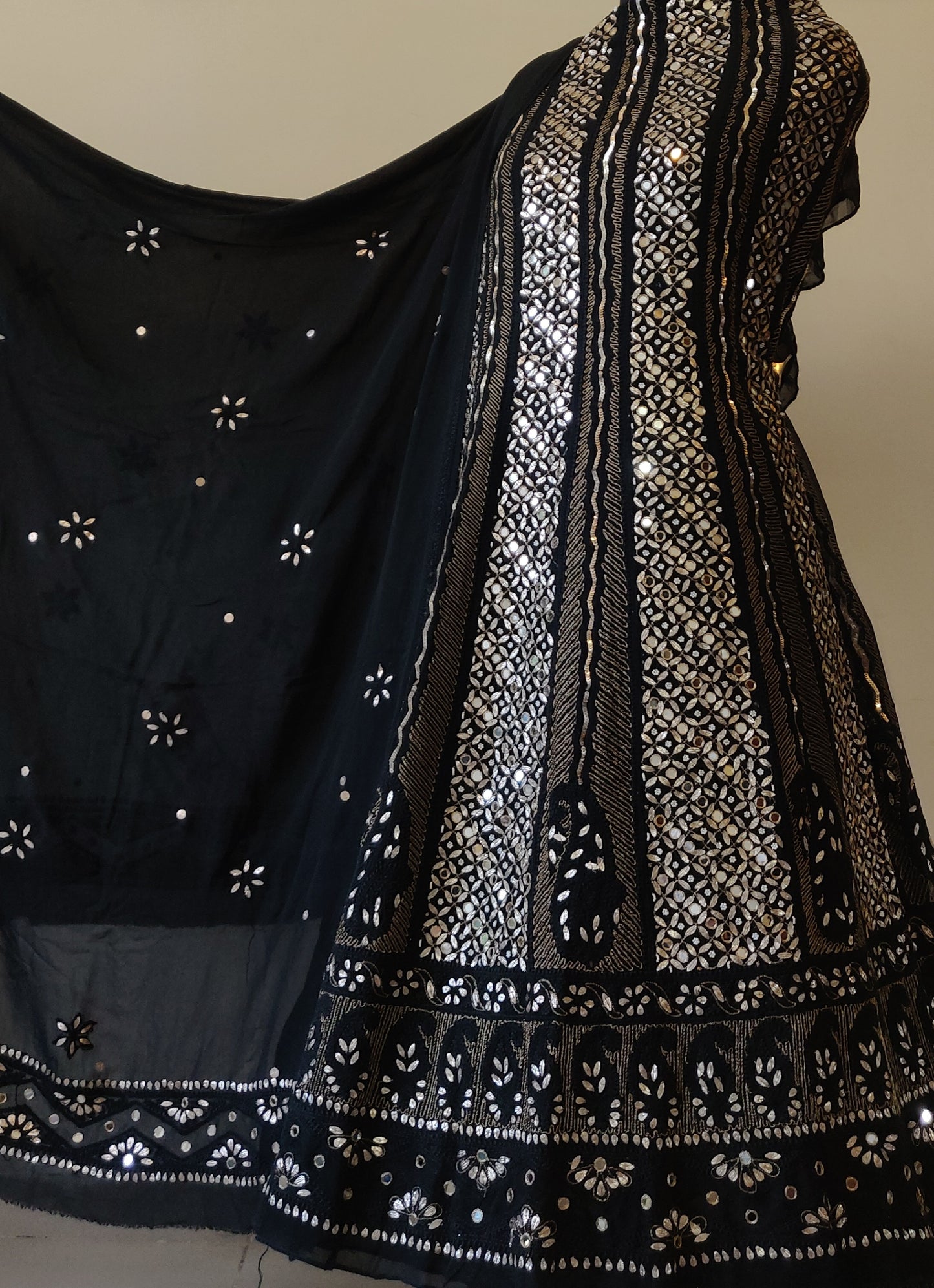 Ruhani Black Chikankari Gota Mirror Sequins Pure Georgette Anarkali