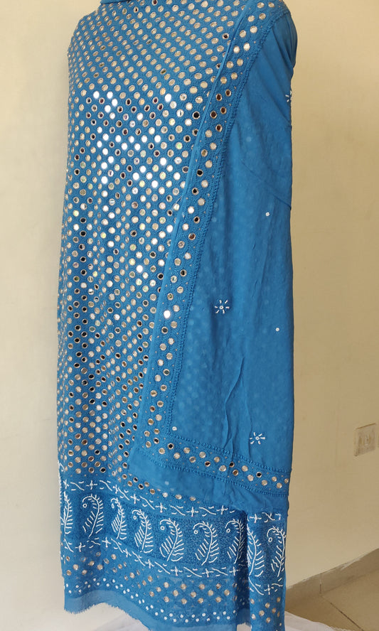 Blue Chikankari Mirror and Pearl work Kurta and Dupatta