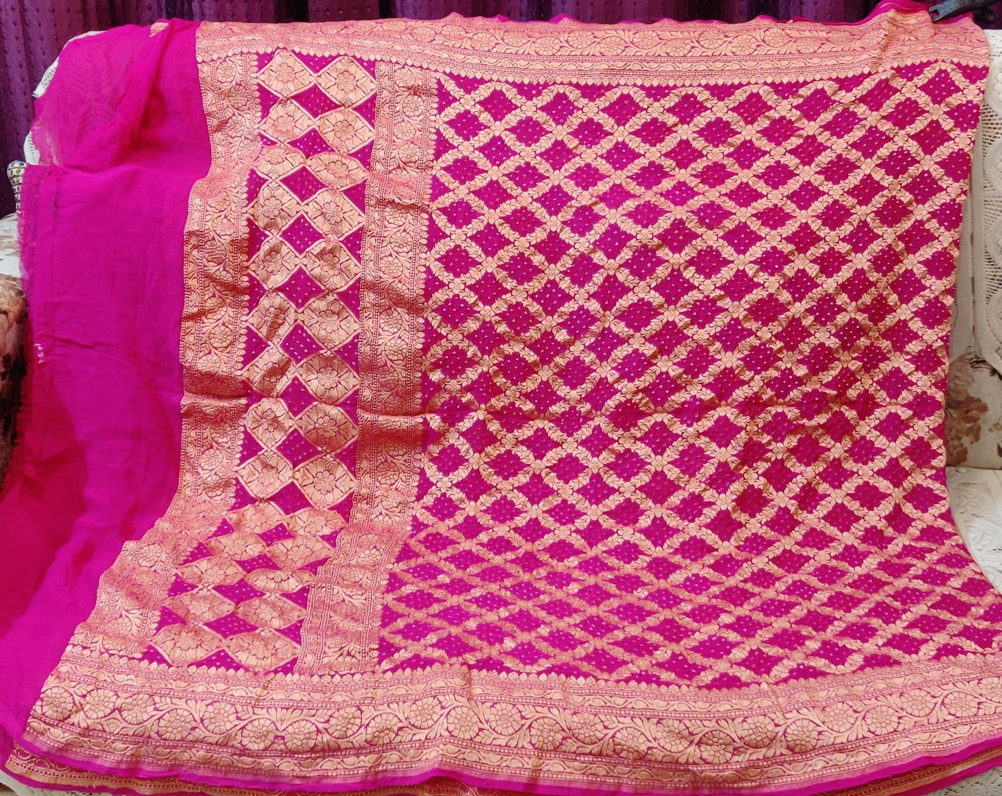Hot Pink Banarasi Bandhej Dupatta
