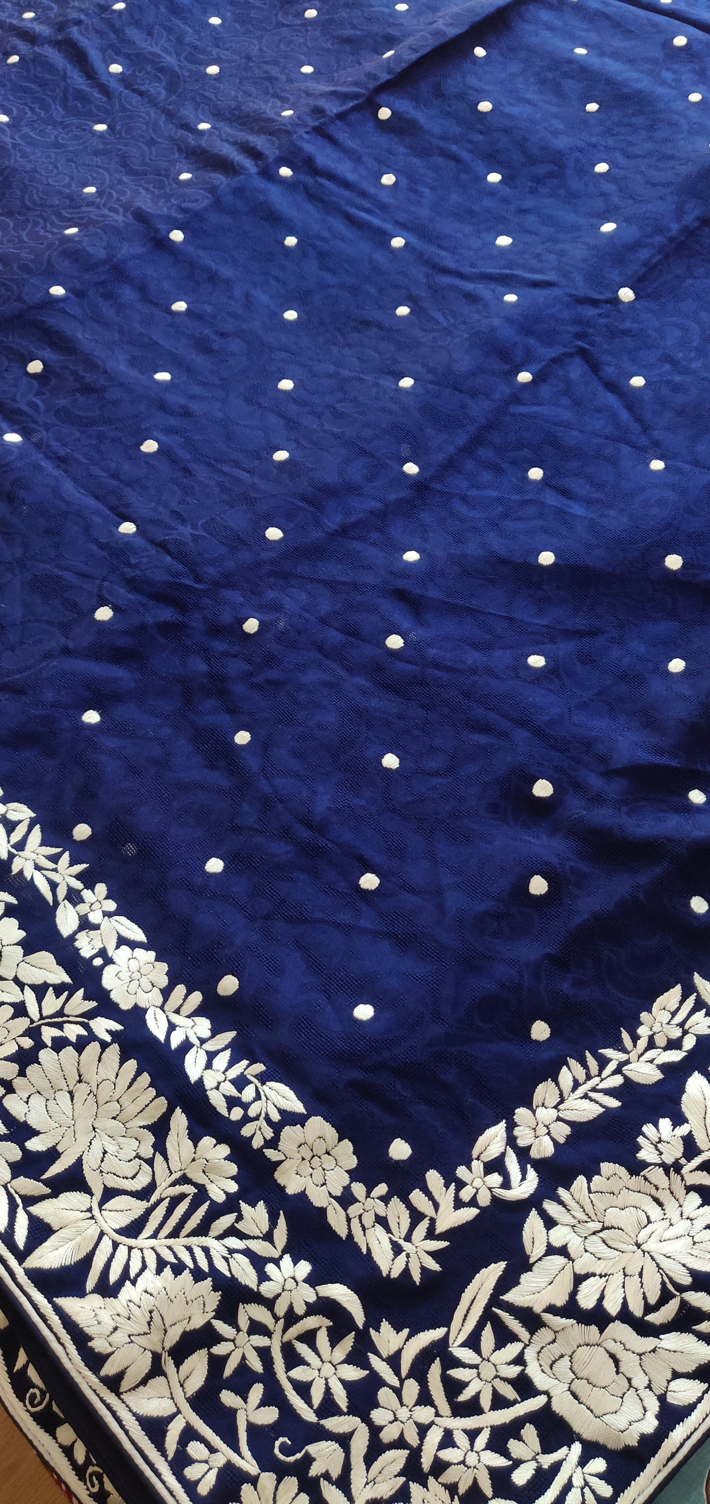 Navy Blue Jacquard Saree with Parsi Gara hand embroidery