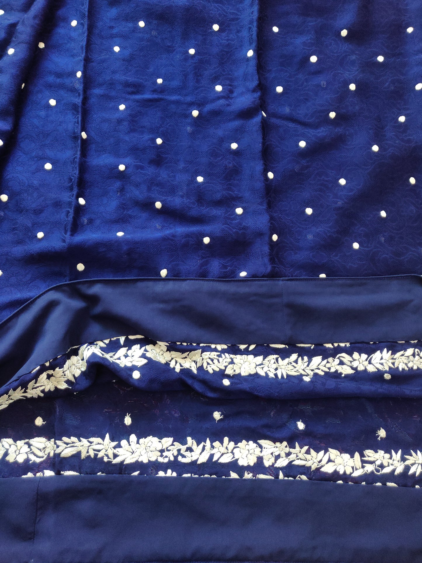 Navy Blue Jacquard Saree with Parsi Gara hand embroidery