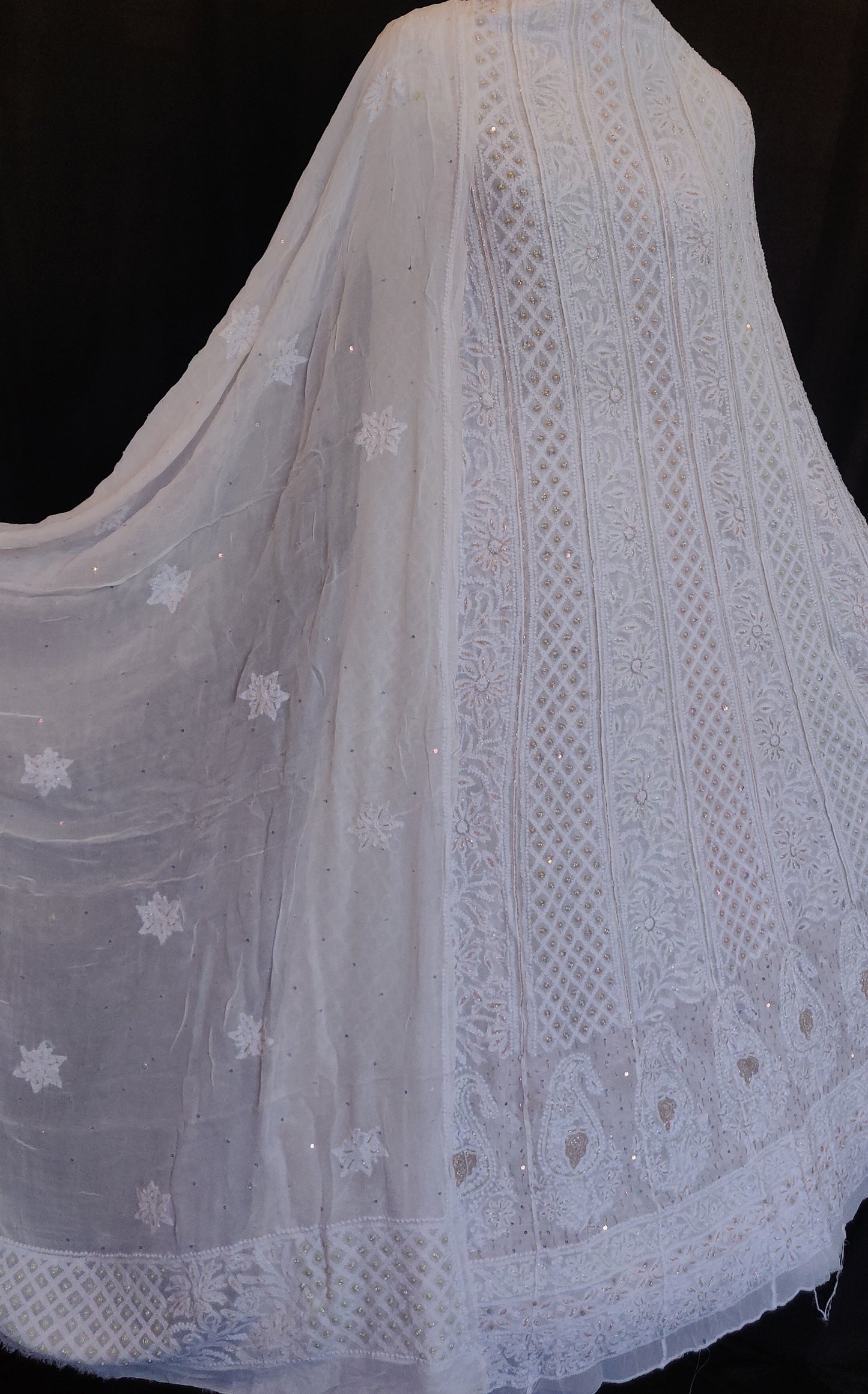 Off White Chikankari Pearl and Sequins Anarkali with Dupatta