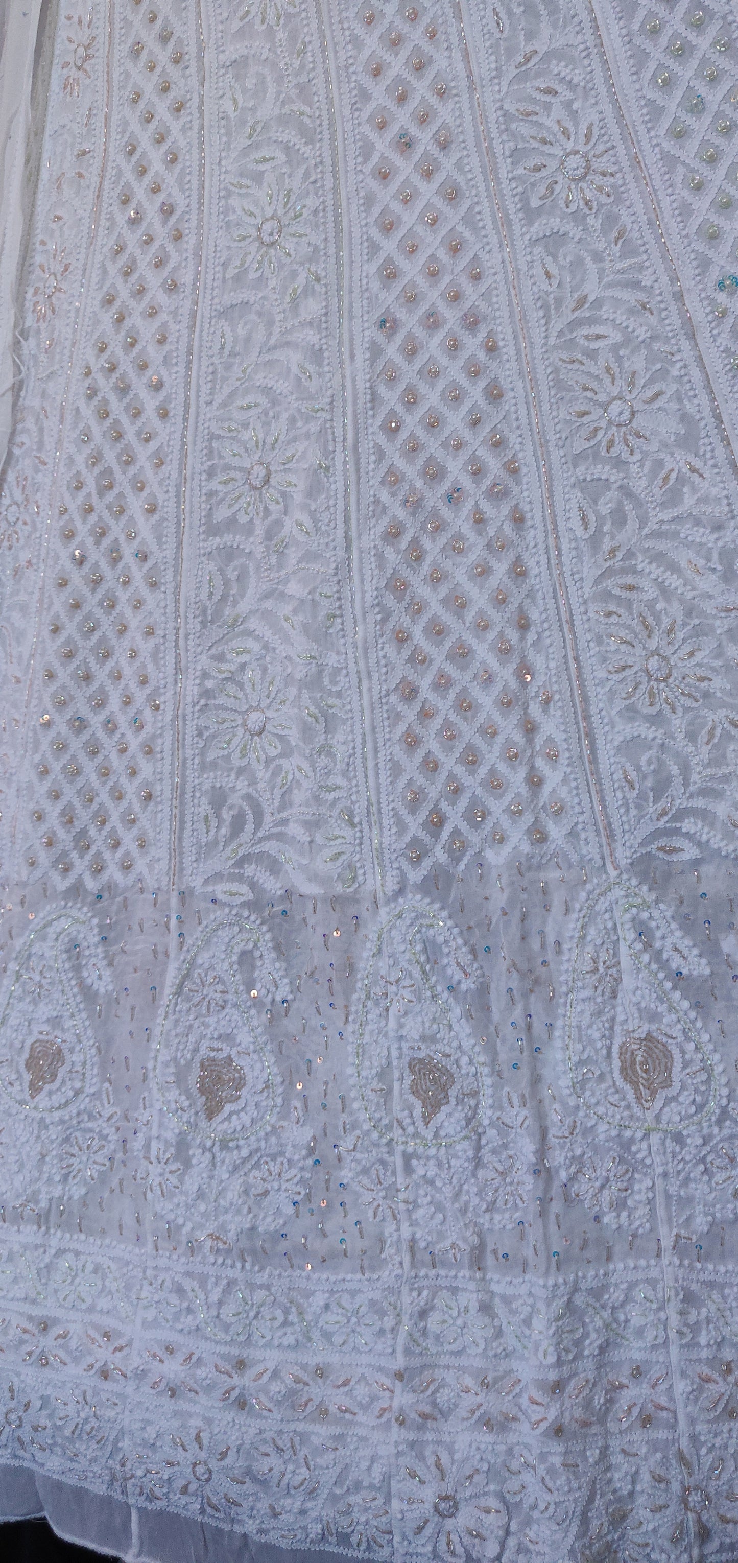 Off White Chikankari Pearl and Sequins Anarkali with Dupatta