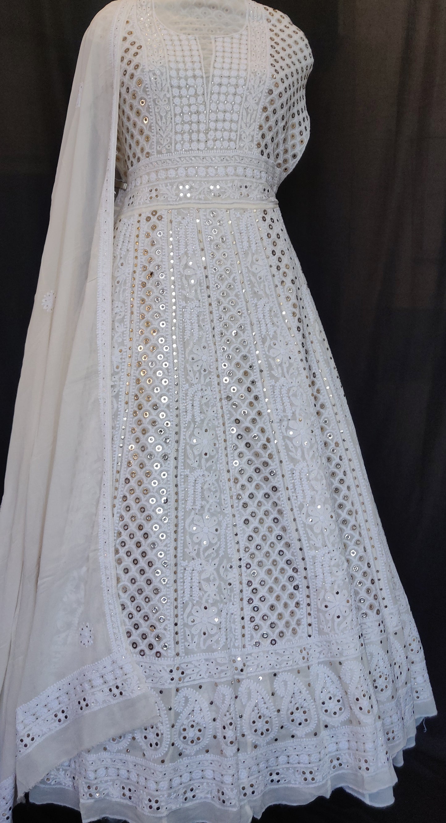 Ruhani Allover Chikankari and Heavy Ring Mukaish Anarkali with Dupatta