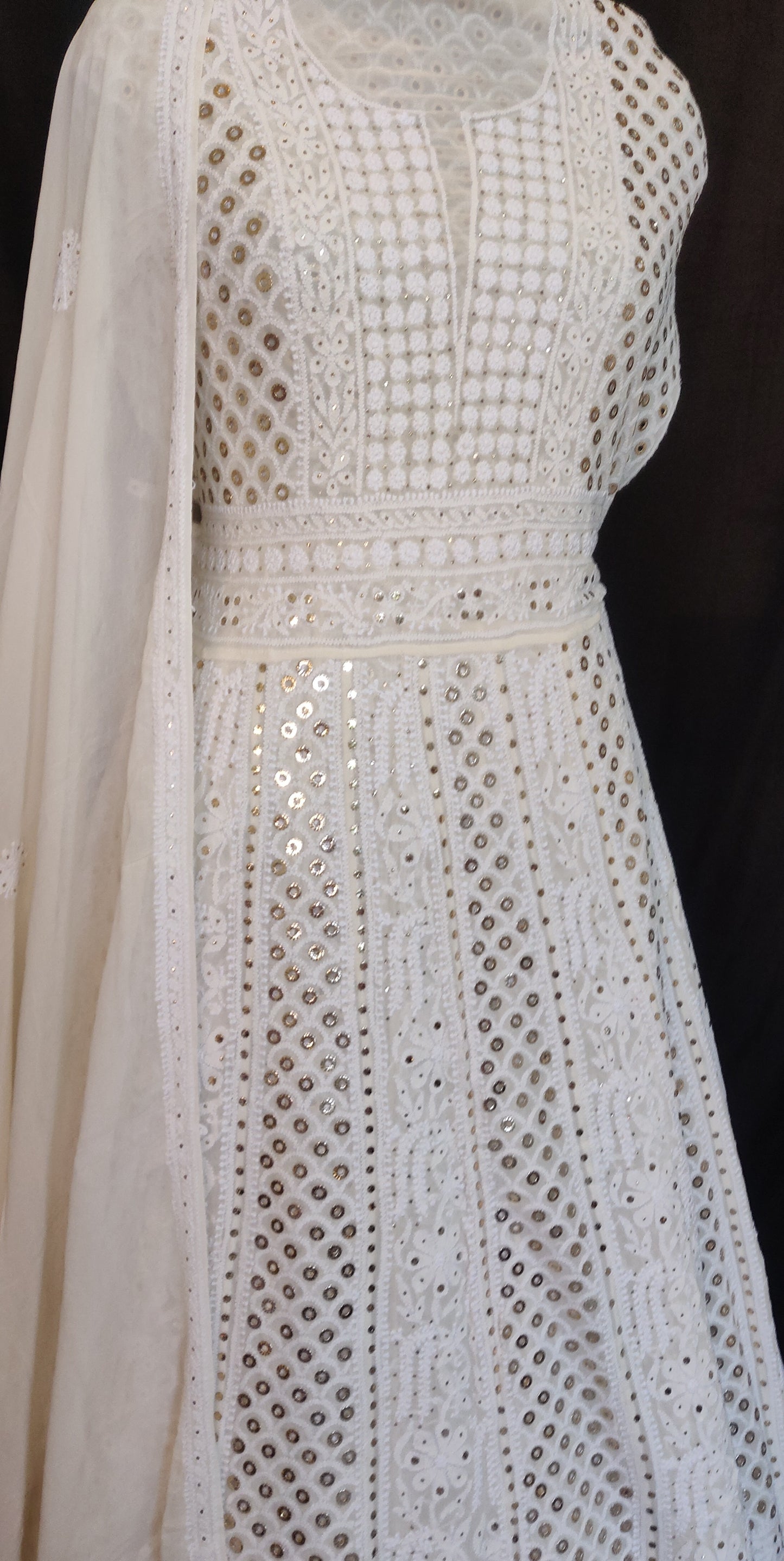 Ruhani Allover Chikankari and Heavy Ring Mukaish Anarkali with Dupatta