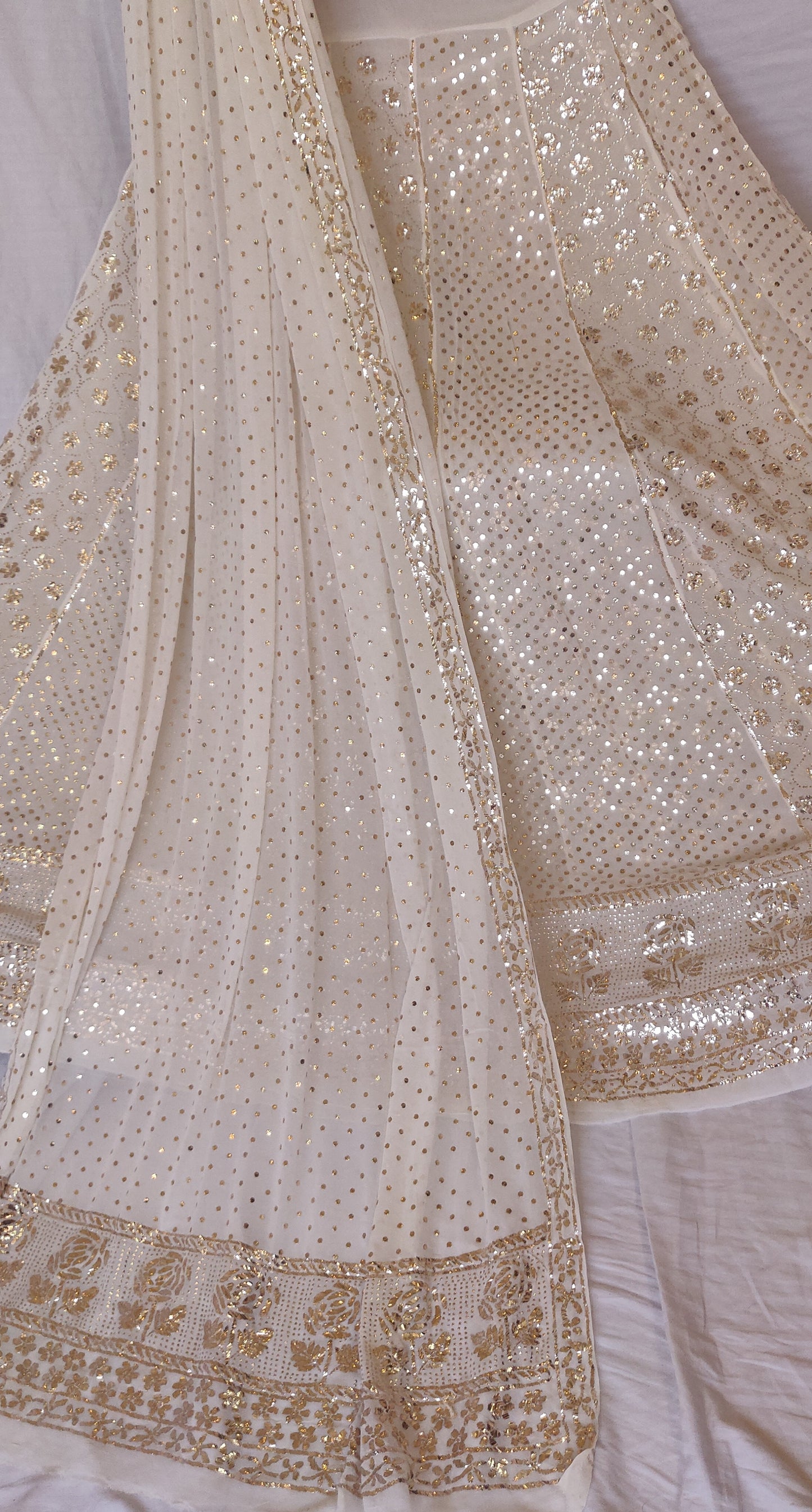 Ruhani Ivory Heavy Badla and Mukaish Pure Georgette Wedding Lehenga Set