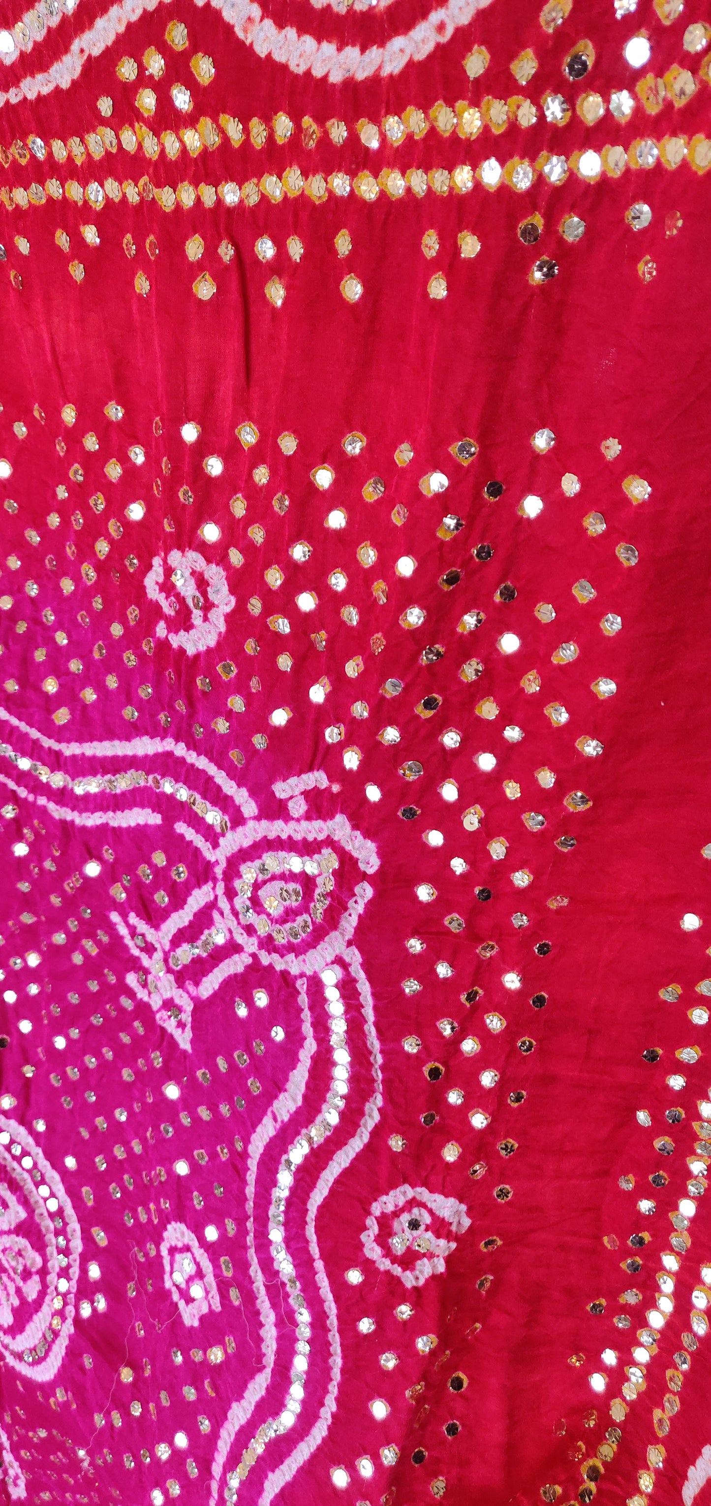 Red and Pink Bandhej Dupatta with Allover Mukaish