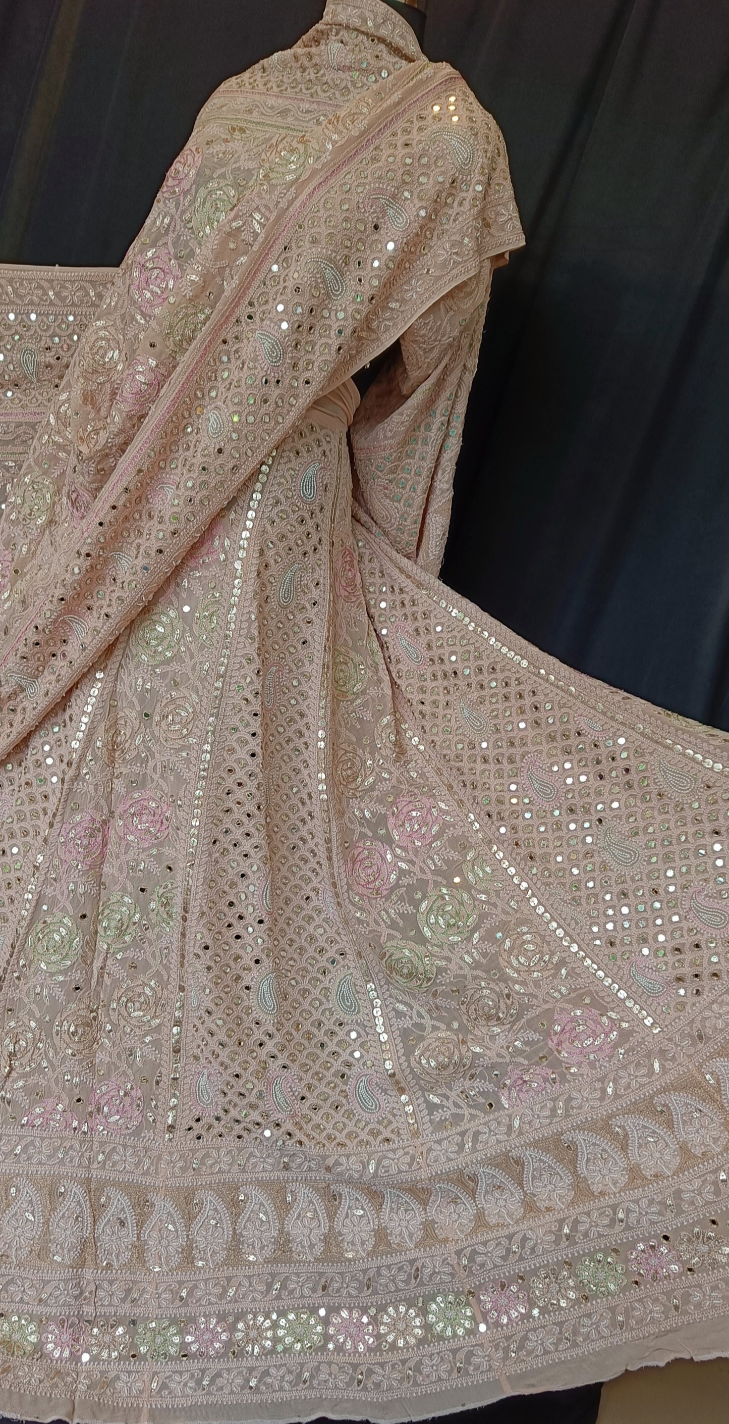 Ruhani chikankari mirror gota and multicolored thread work wedding lehenga