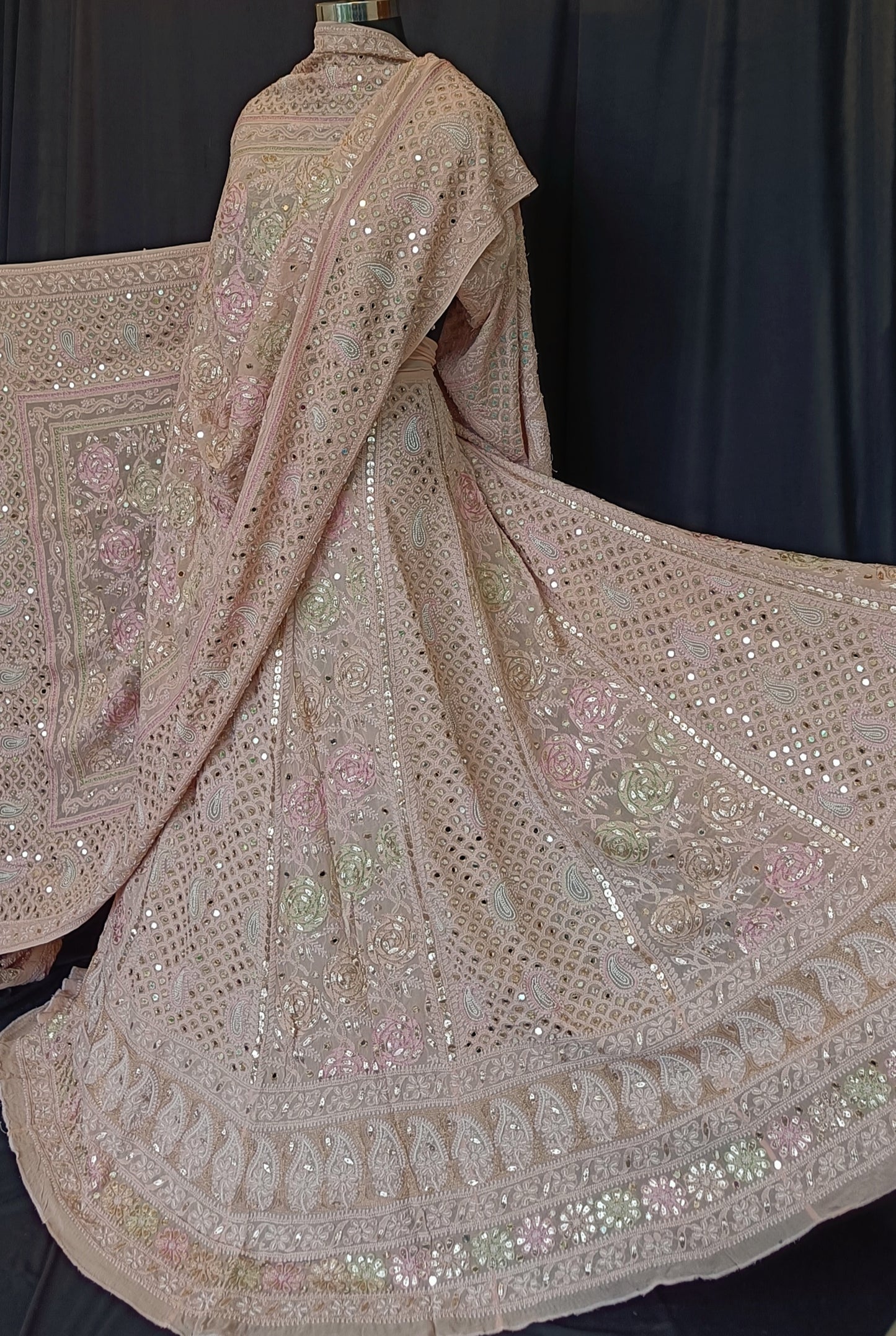 Ruhani chikankari mirror gota and multicolored thread work wedding lehenga