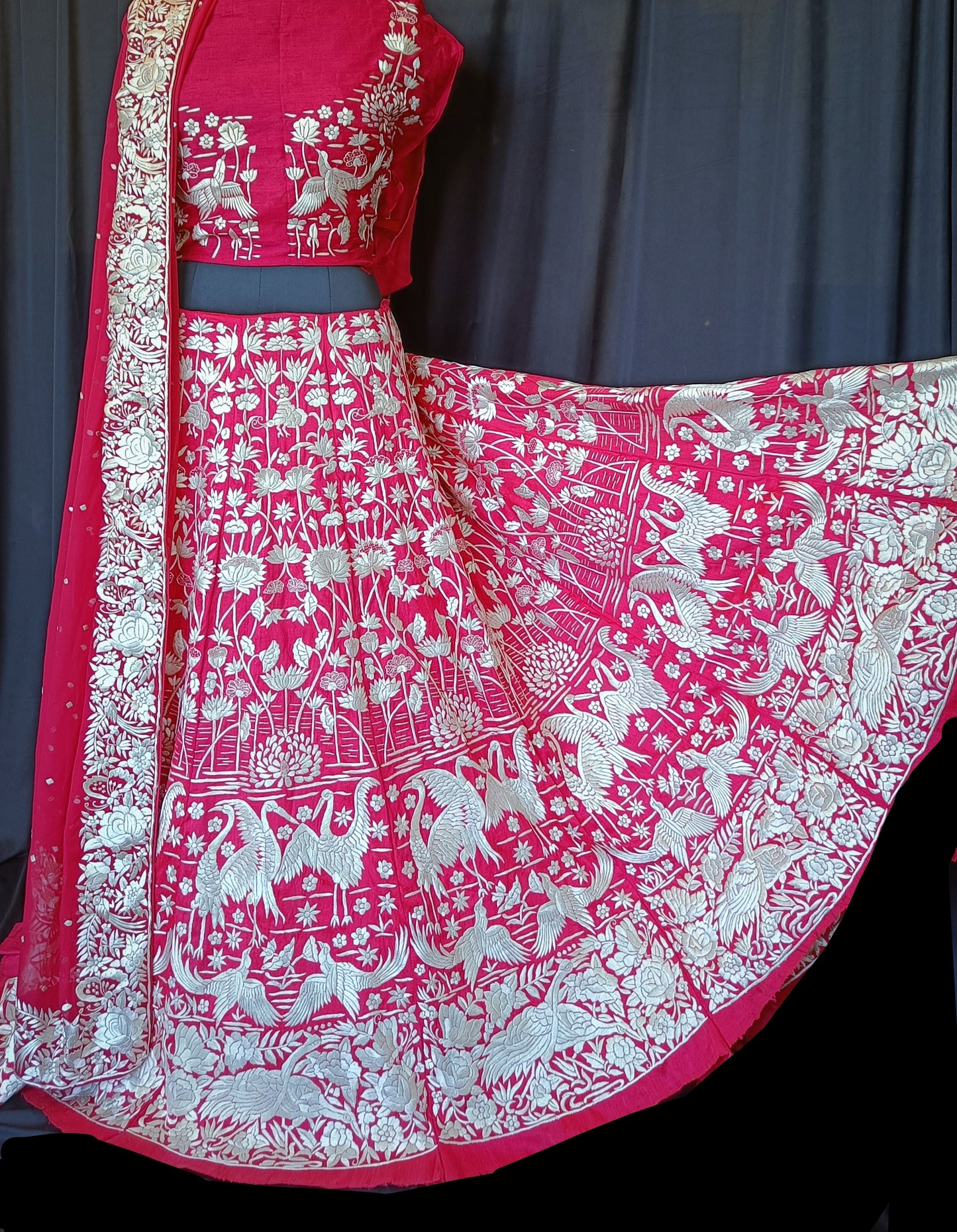 Parsi Gara Lehenga Set Hand Embroidered