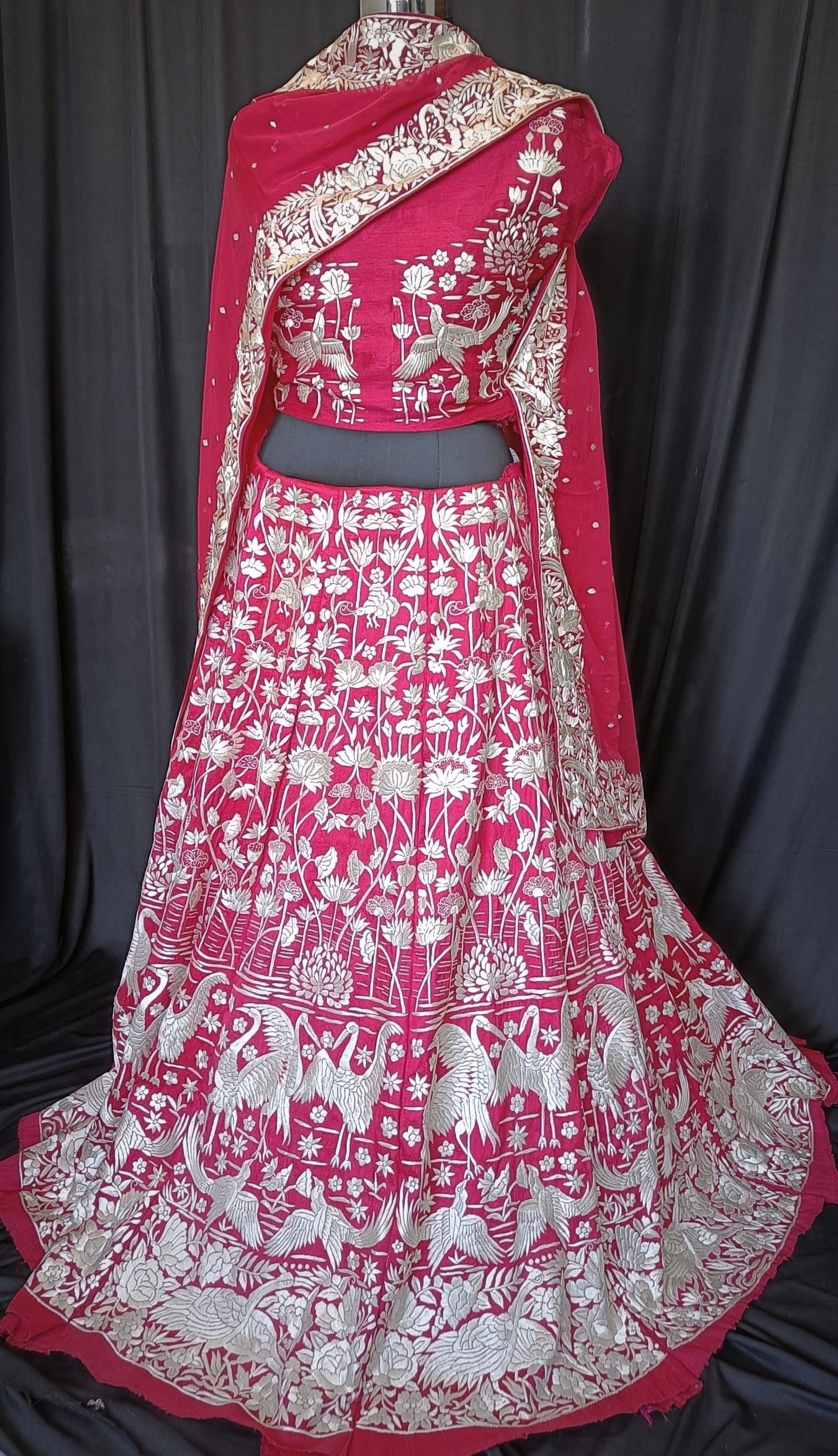 Parsi Gara Lehenga Set Hand Embroidered