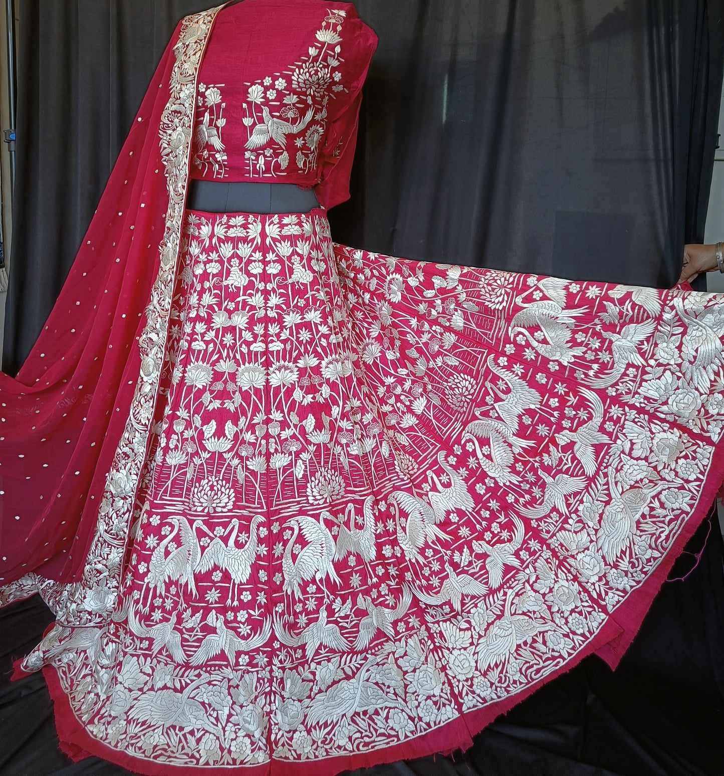 Parsi Gara Lehenga Set Hand Embroidered