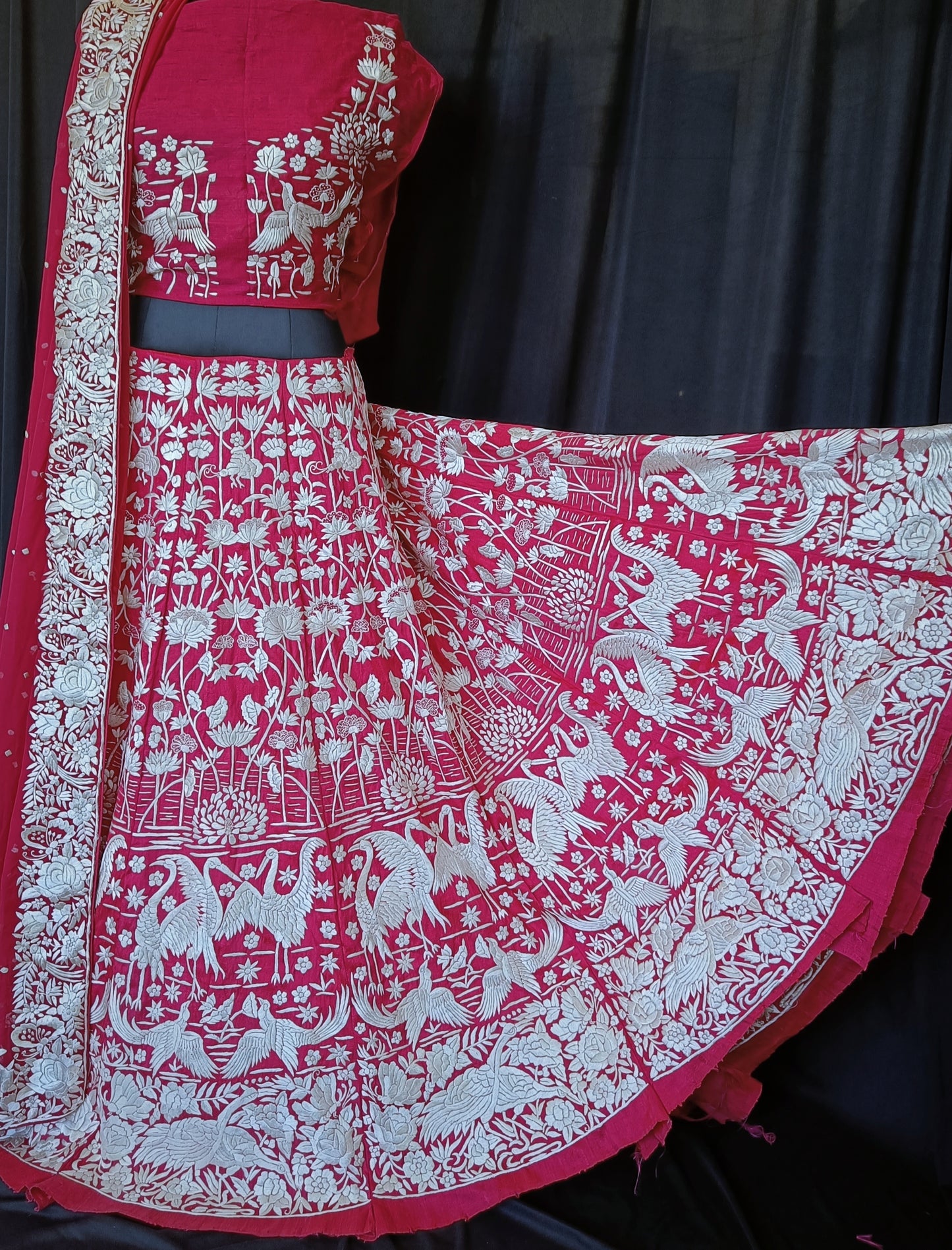 Parsi Gara Lehenga Set Hand Embroidered