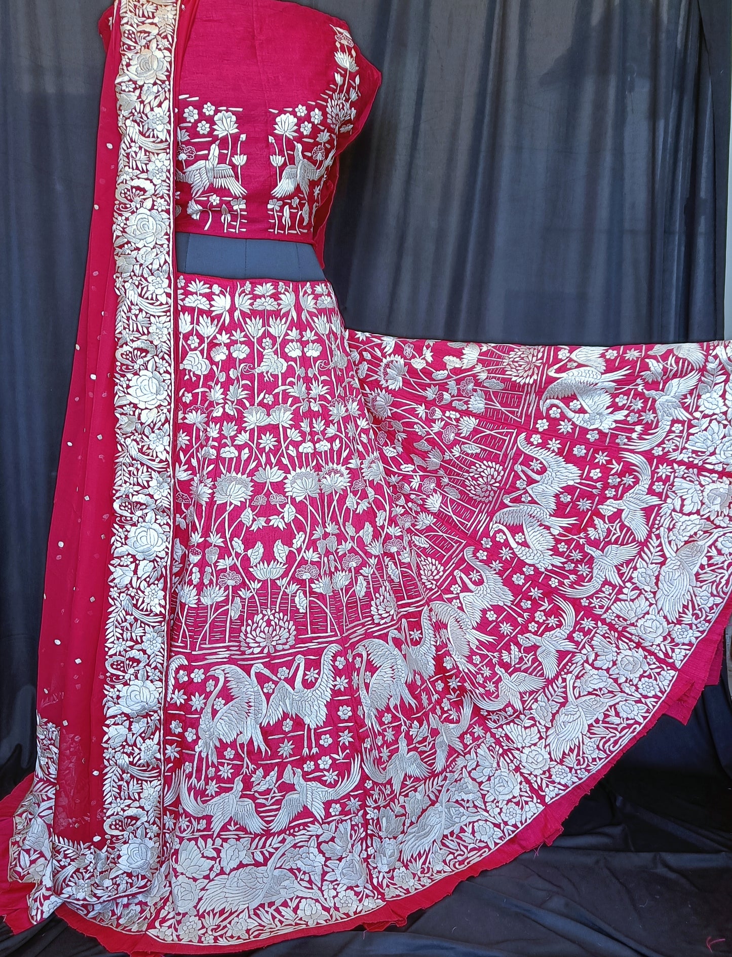 Parsi Gara Lehenga Set Hand Embroidered