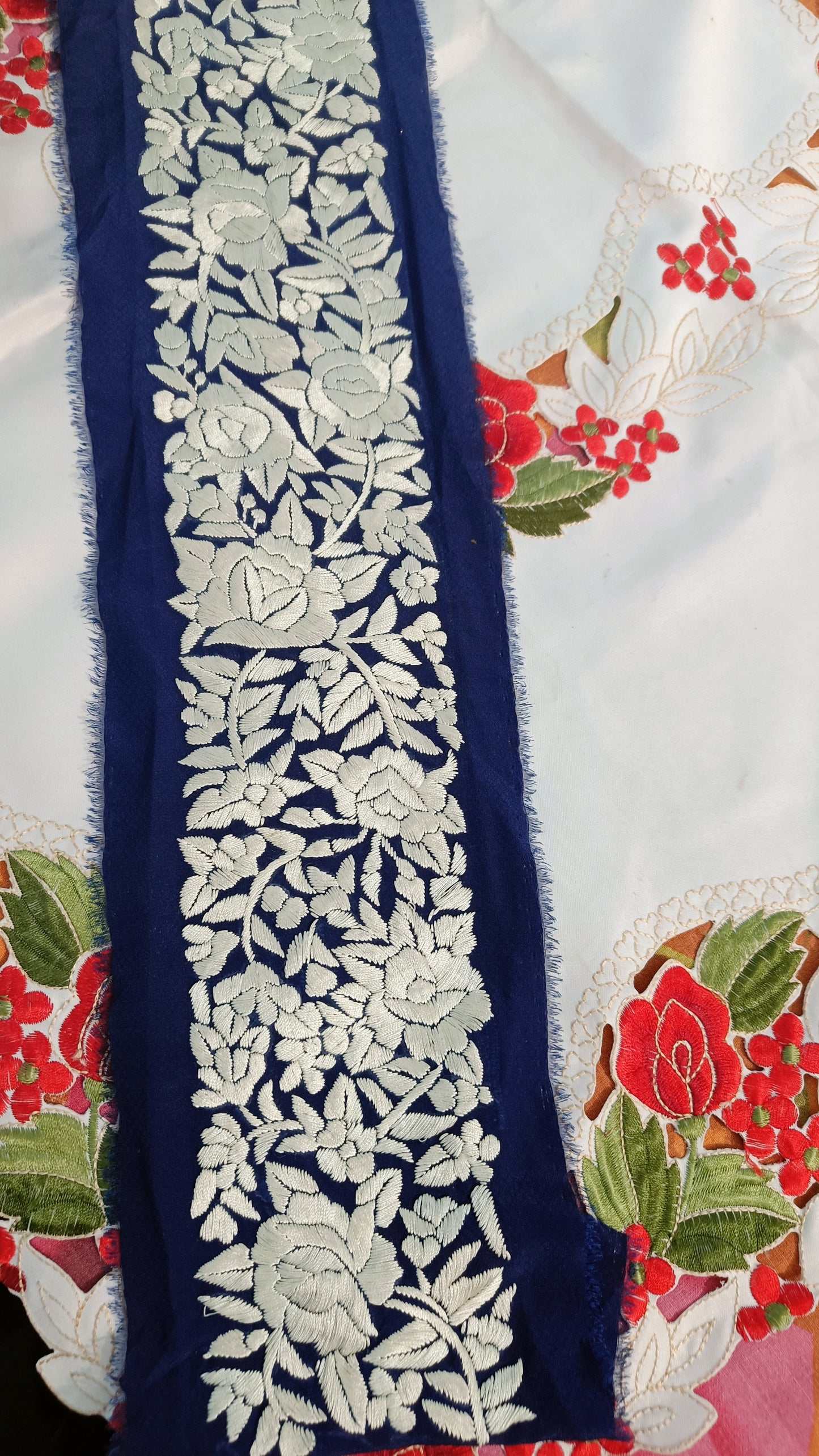 Blue hand embroidered parsi gara border