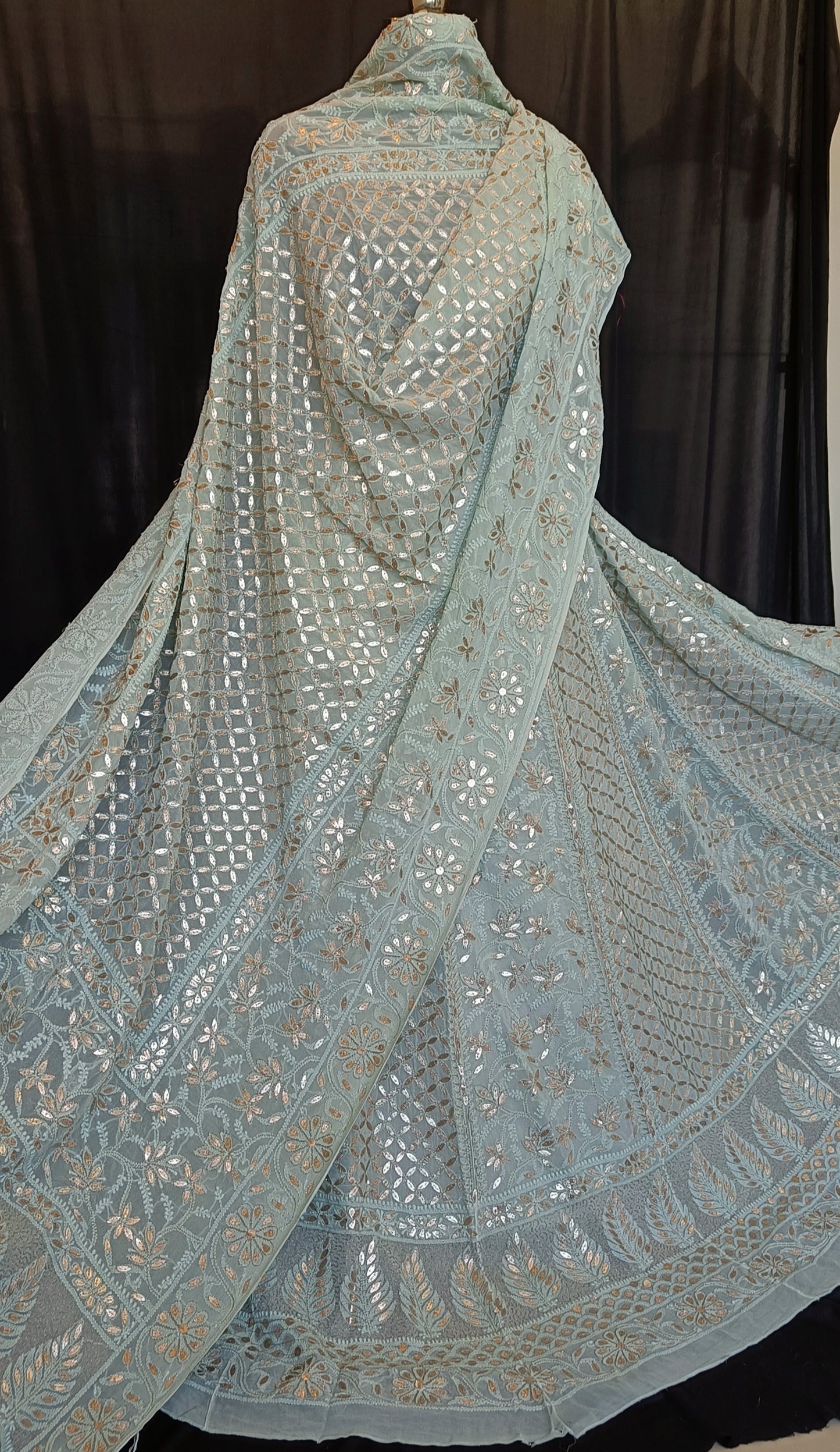 Sage Green Chikankari and Gota Patti Georgette Lehenga Set