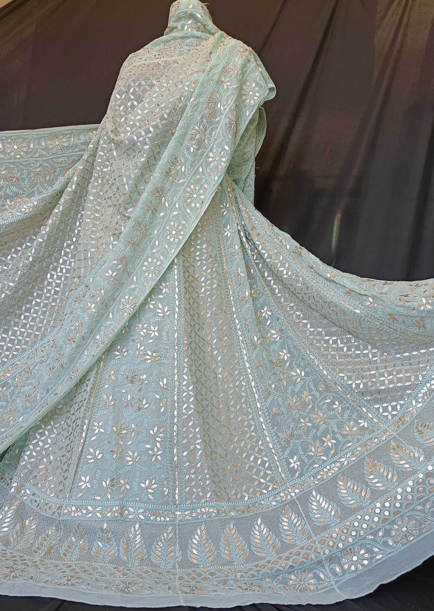 Sage Green Chikankari and Gota Patti Georgette Lehenga Set