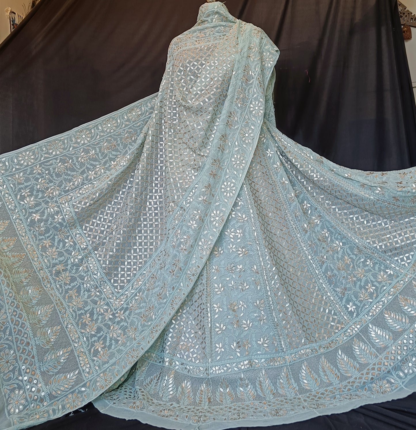 Sage Green Chikankari and Gota Patti Georgette Lehenga Set