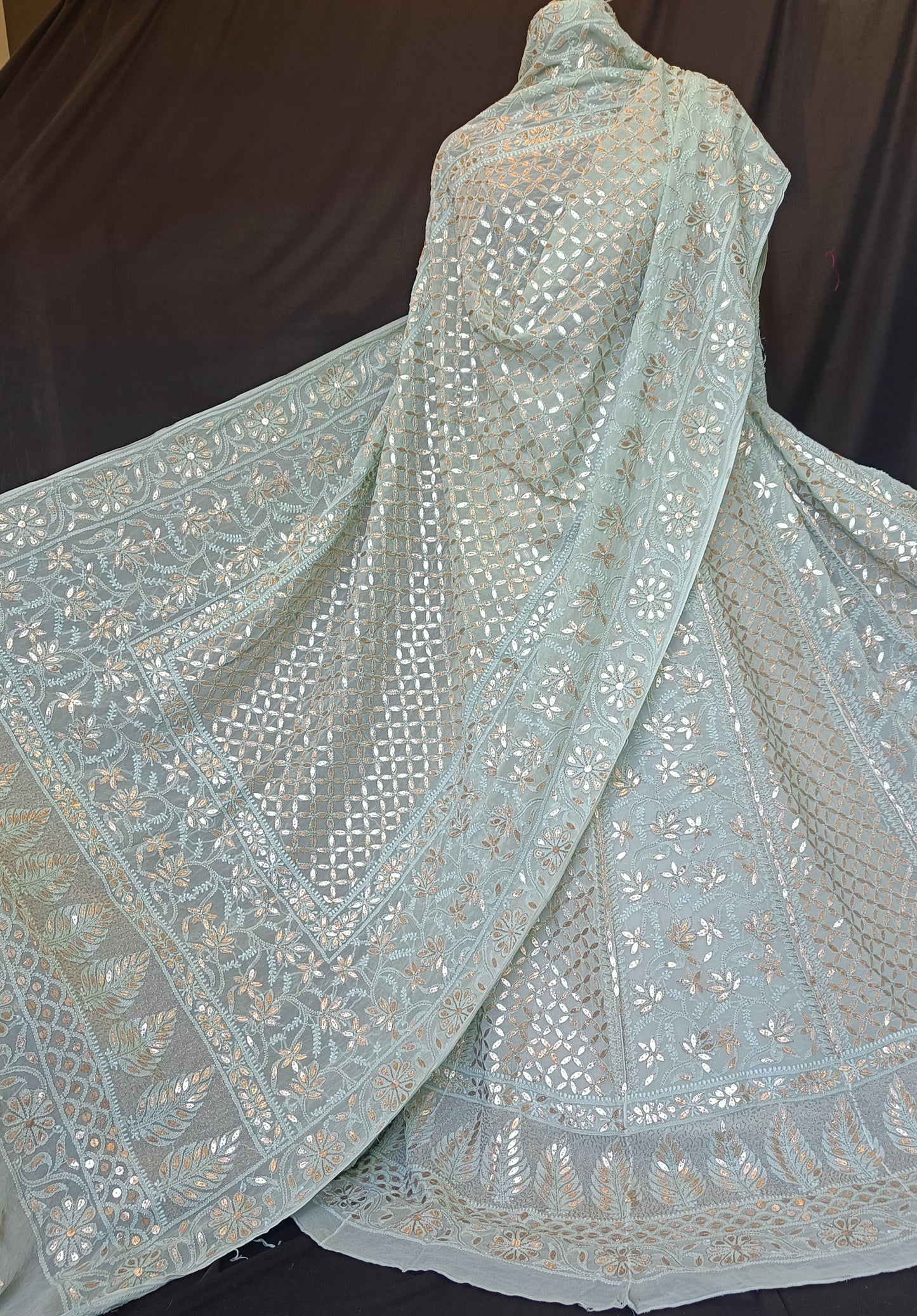 Sage Green Chikankari and Gota Patti Georgette Lehenga Set