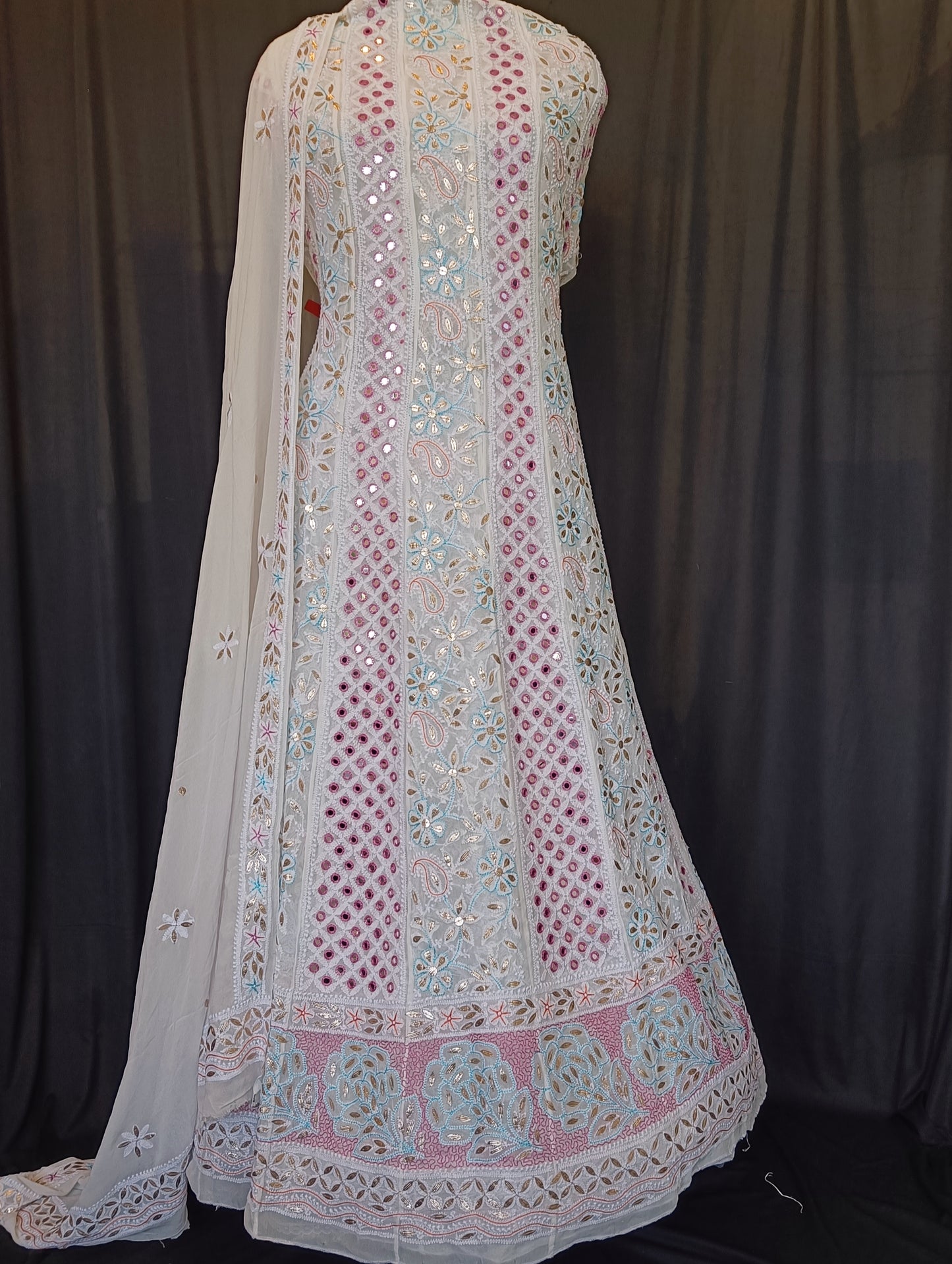 Ruhani Chikankari Mirror and Multicolored Embroidered Anarkali with Dupatta