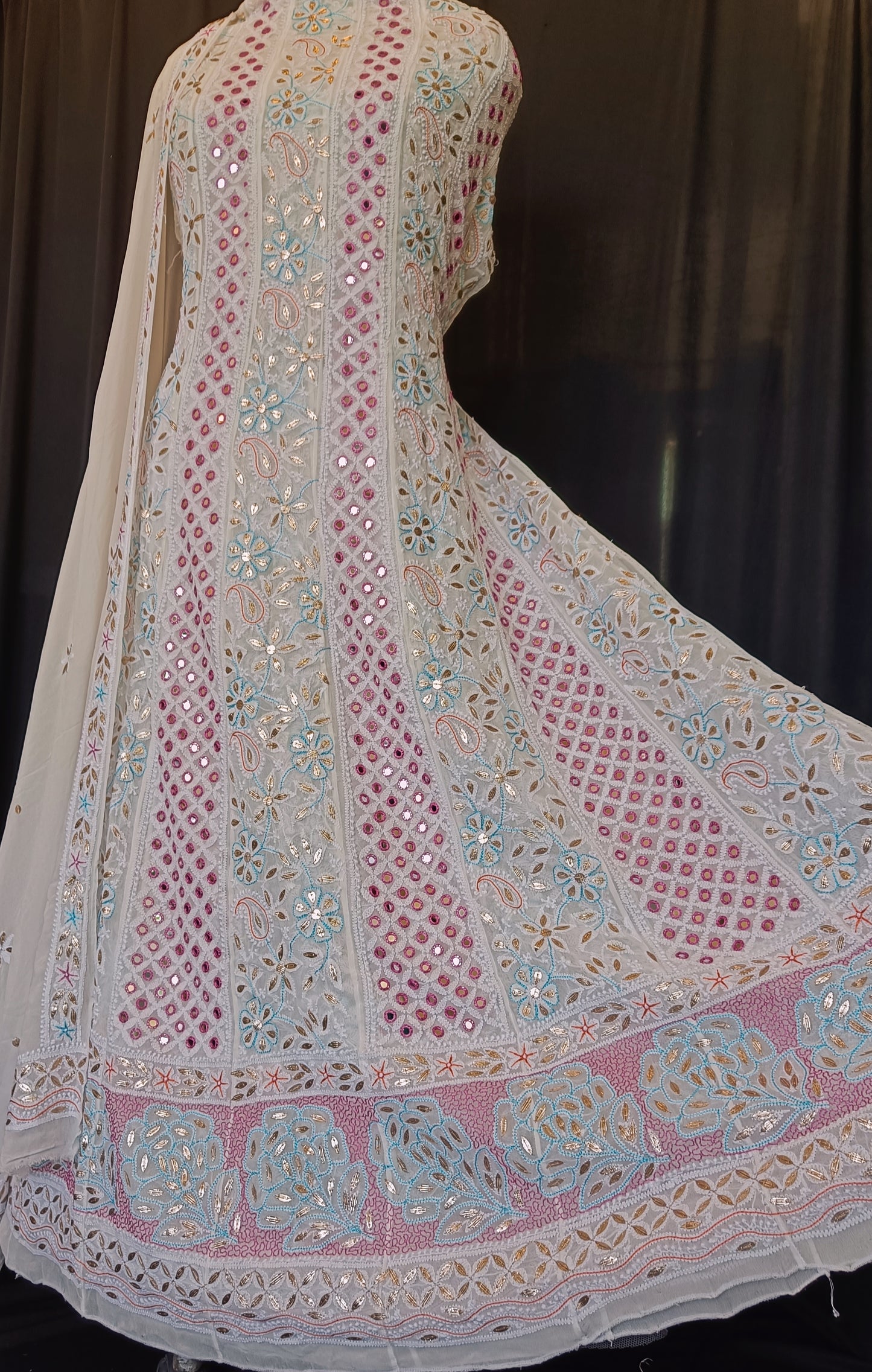 Ruhani Chikankari Mirror and Multicolored Embroidered Anarkali with Dupatta