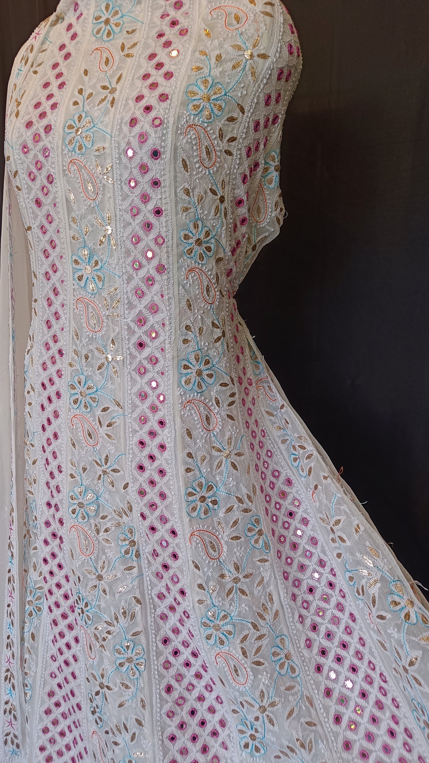 Ruhani Chikankari Mirror and Multicolored Embroidered Anarkali with Dupatta