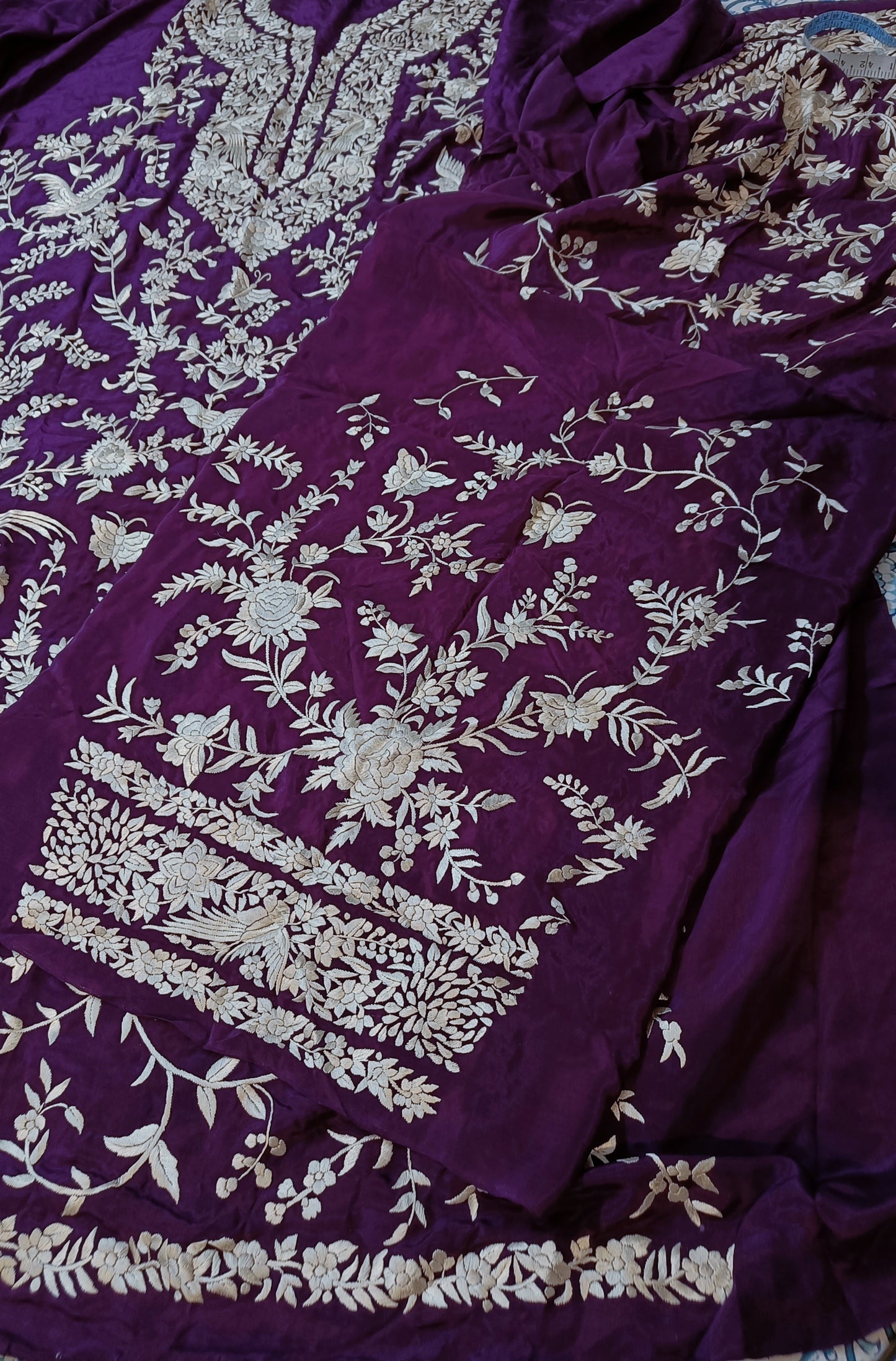 Purple Masterpiece Hand Embroidered Parsi Gara Pure Crepe Full Suit