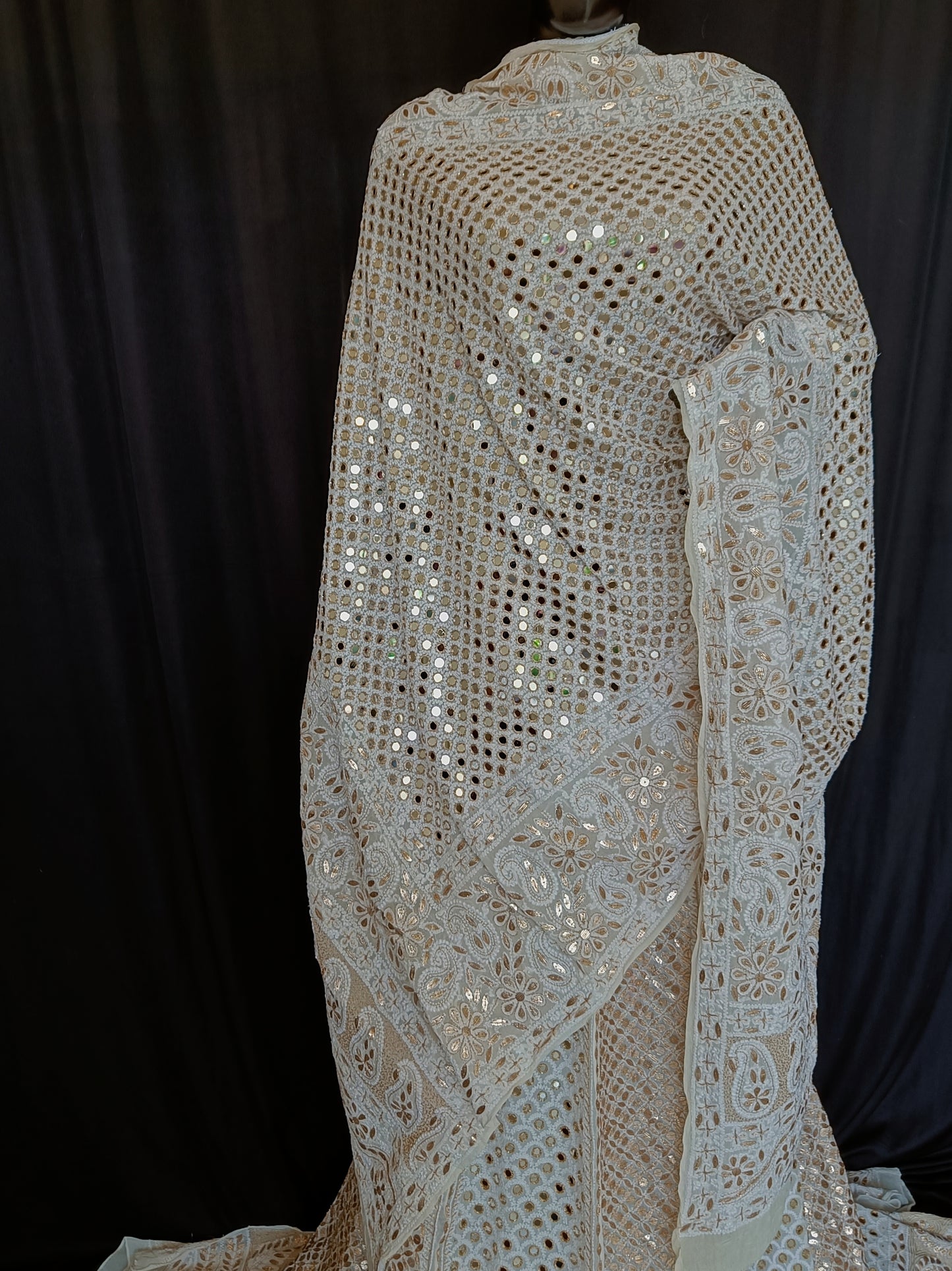 Ruhani ivory Chikankari mirror and gota patti pure georgette wedding dupatta
