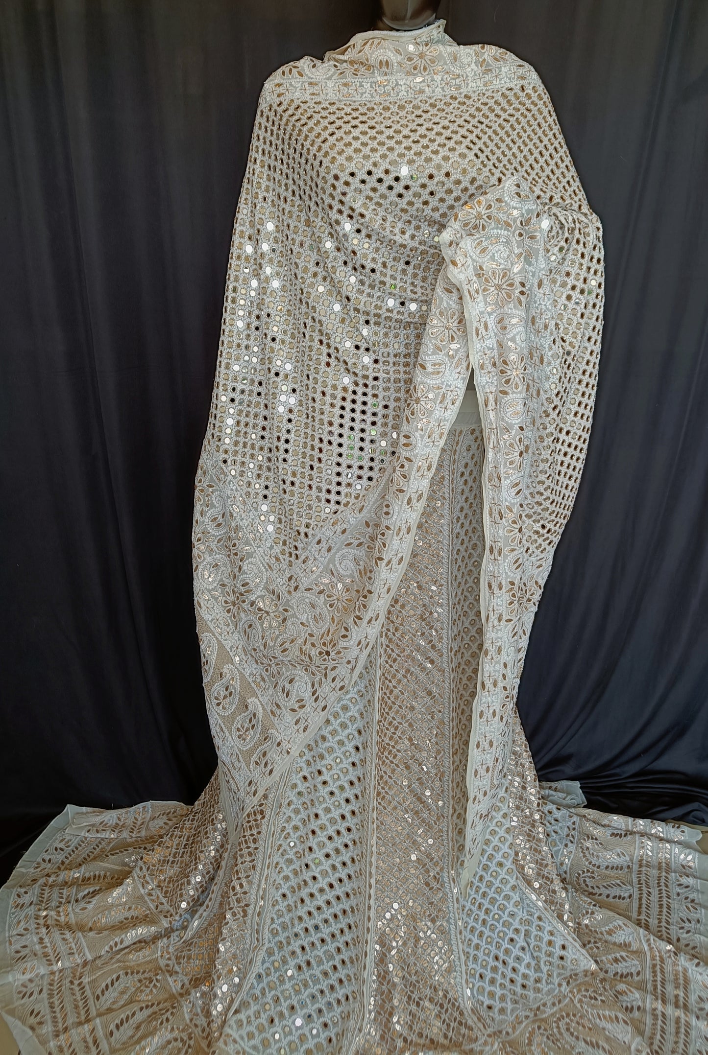 Ruhani ivory Chikankari mirror and gota patti pure georgette wedding dupatta