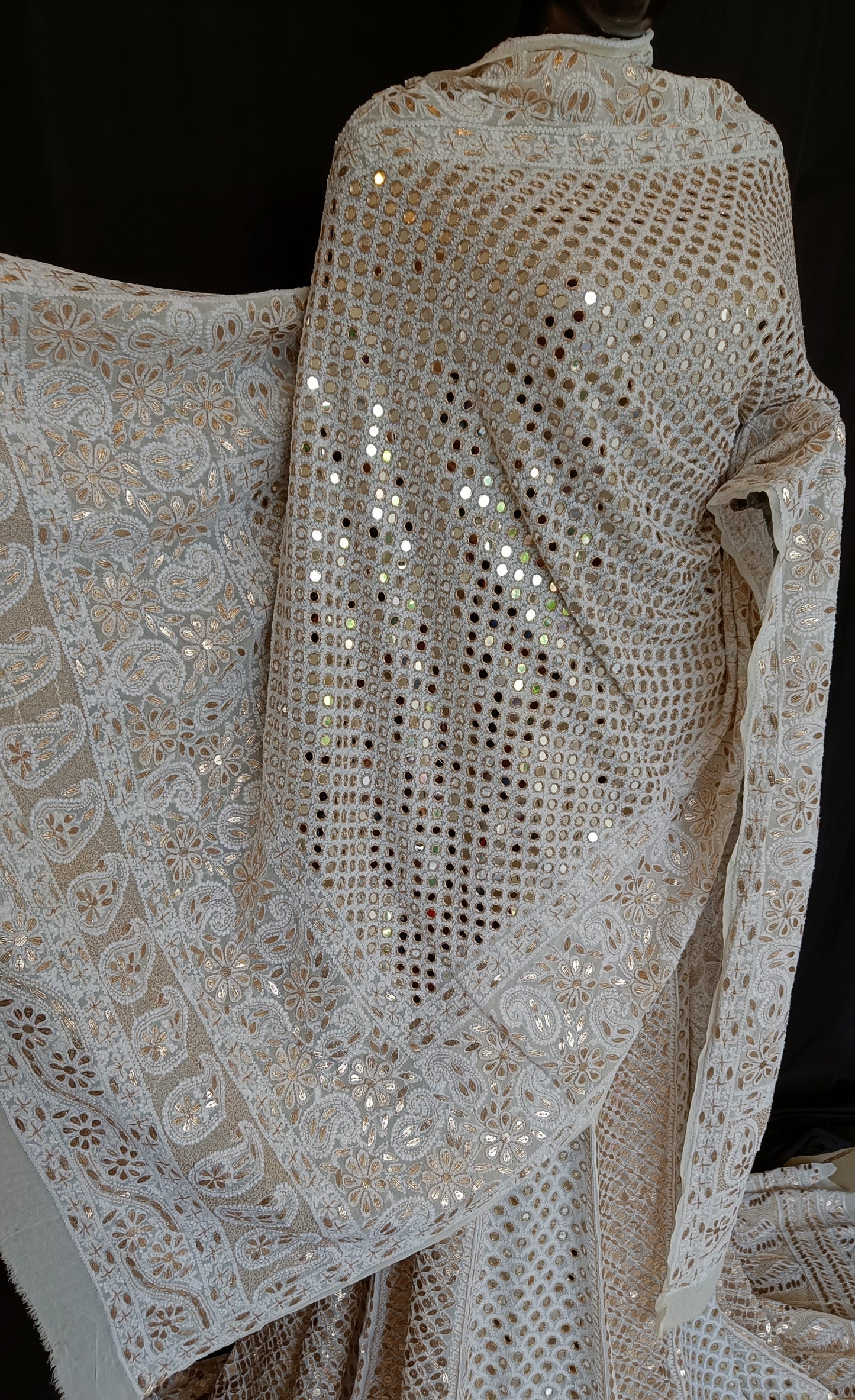 Ruhani ivory Chikankari mirror and gota patti pure georgette wedding dupatta